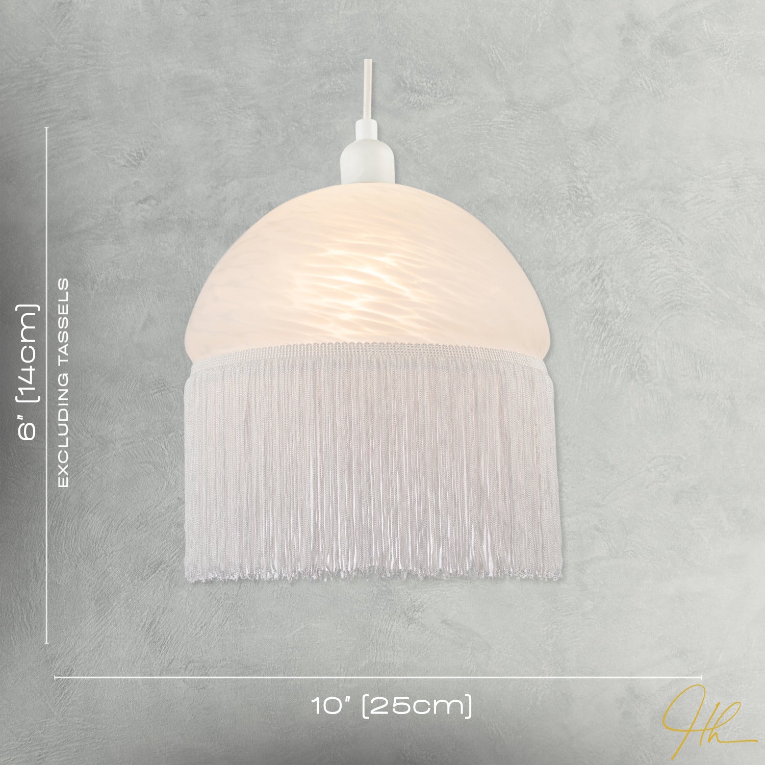 Traditional Opal White Domed Glass Pendant Shade with Long Tassels Image 7