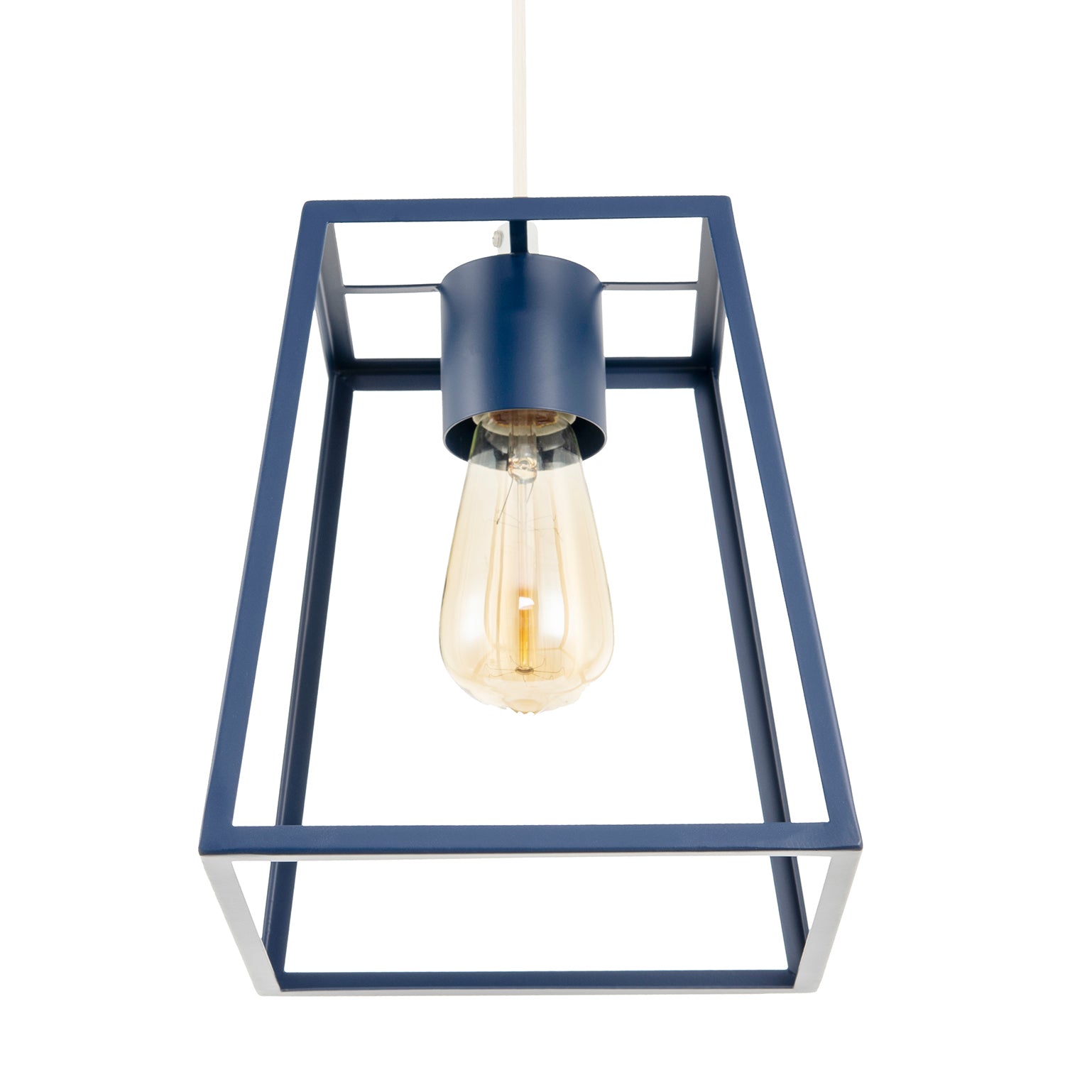 Industrial Lantern Lamp Shade in Navy Blue with Square Top and Bottom Image 5