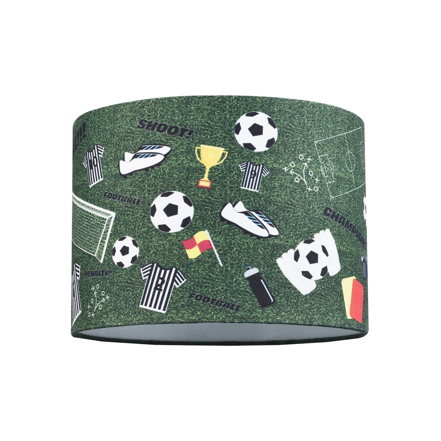 Black and White Themed Football Cotton Fabric Lamp Shade with Grass Background Image 1