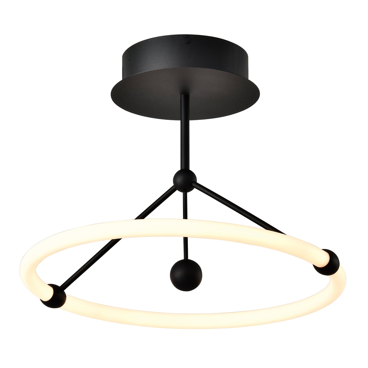 Sleek Contemporary Matt Black Sand Ceiling Light with Opal LED Circular Ring Image 2