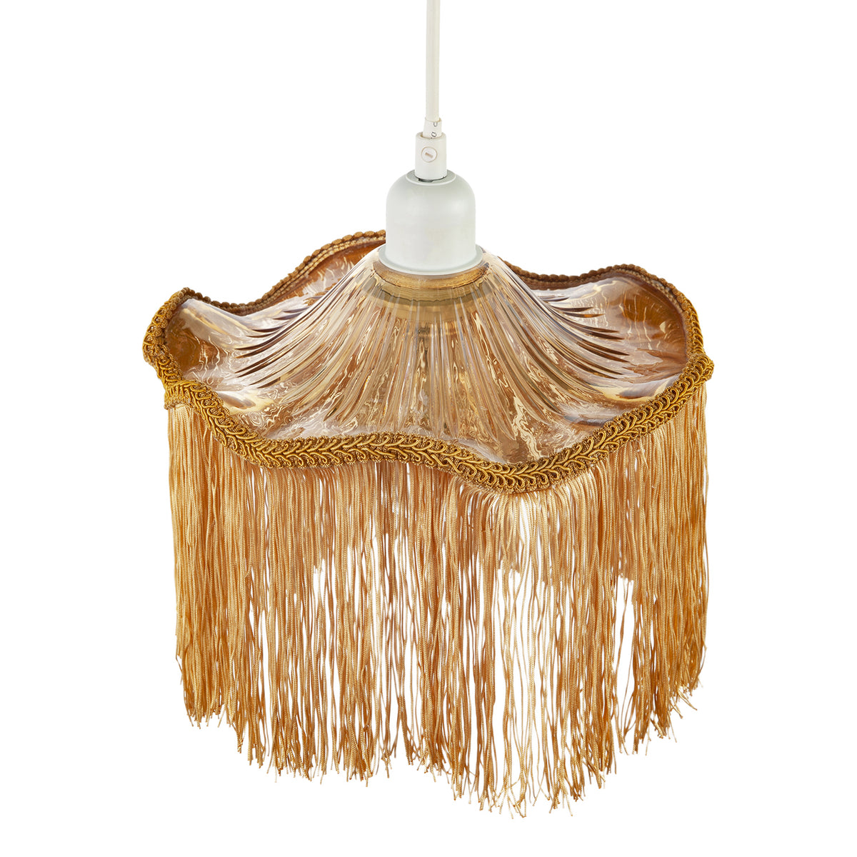 Striking Gold Fringed Orange Glass Pendant Shade with Long Tassels Image 3