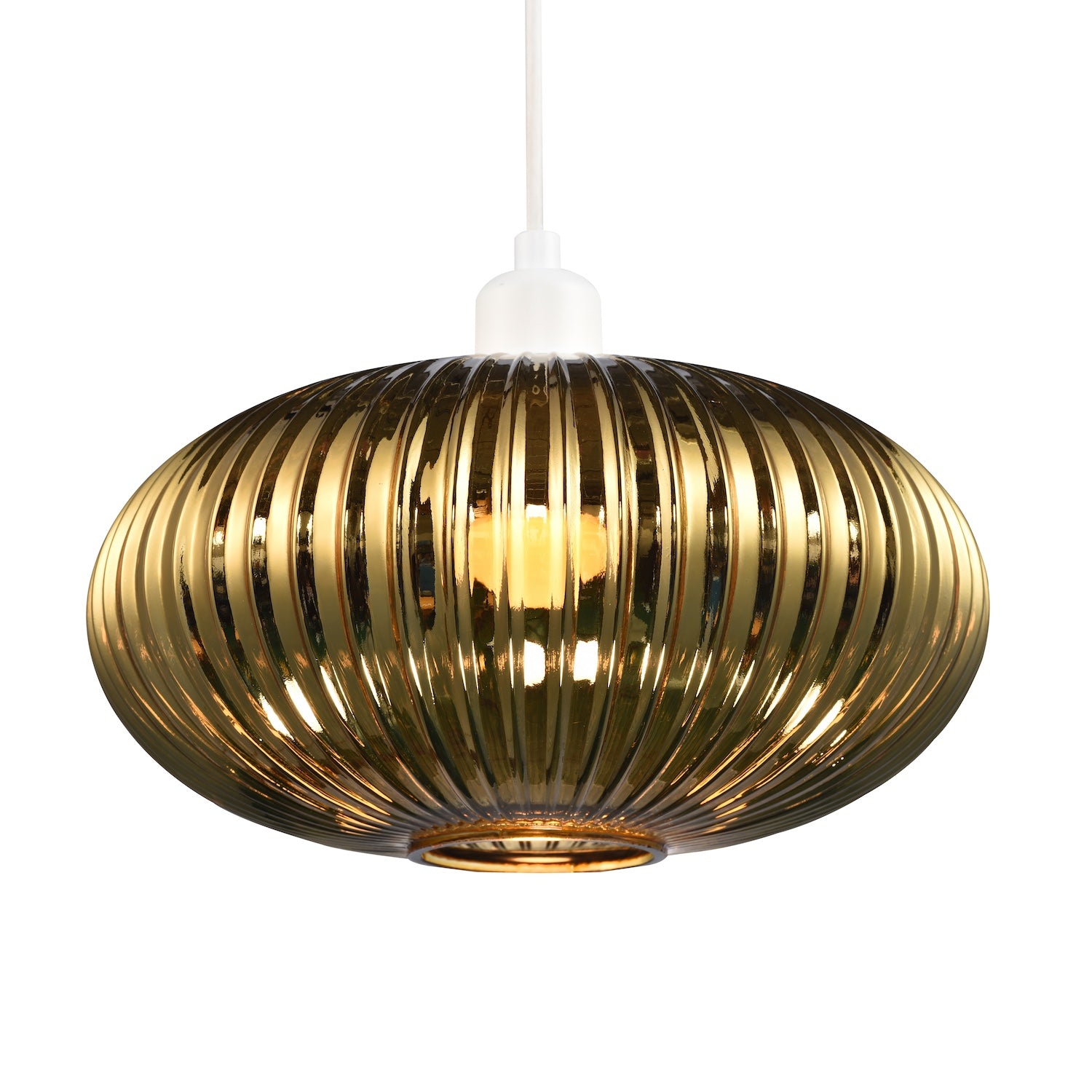 Modern Designer Shiny Gold Plated Line Ribbed Glass Oval Pendant Lamp Shade Image 4