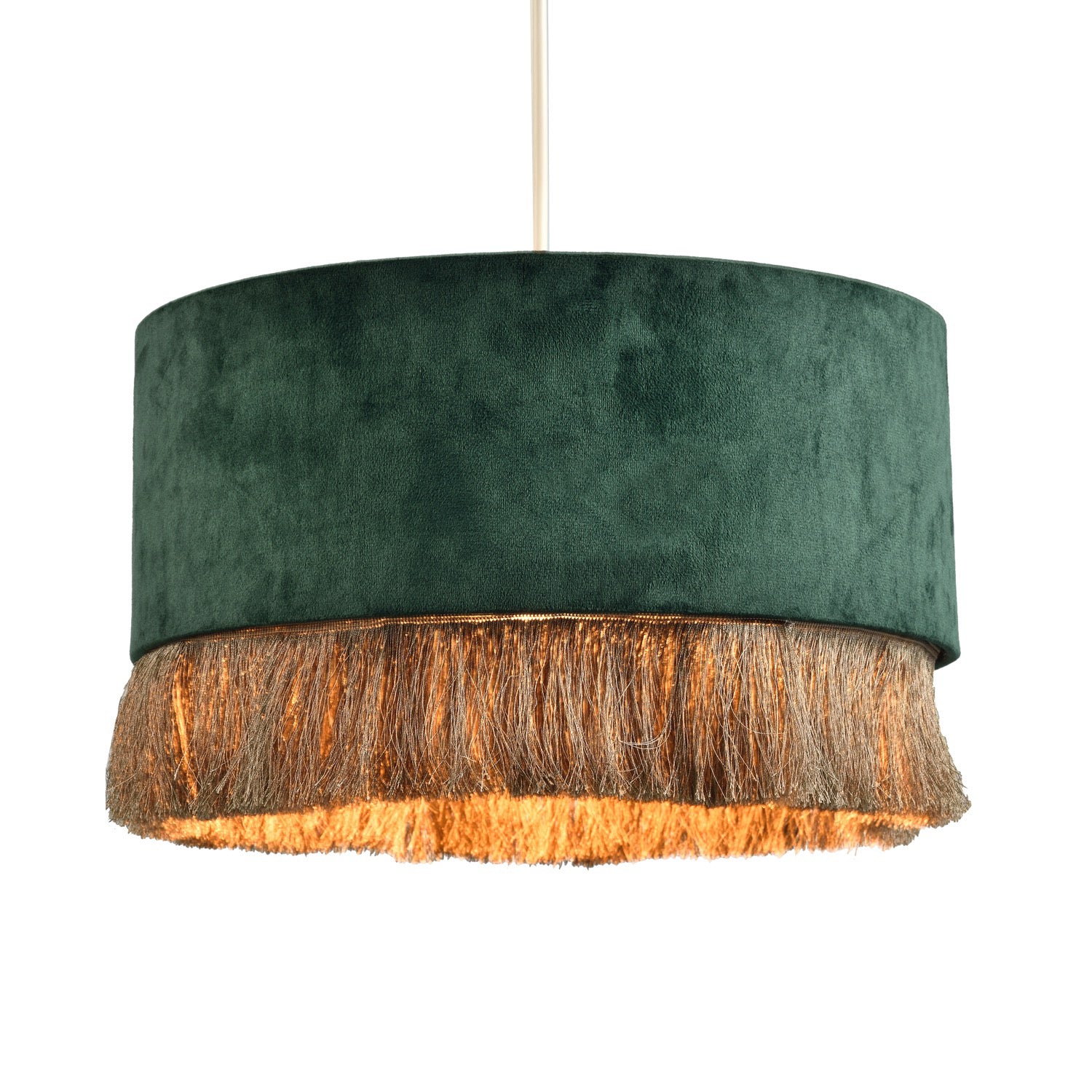 Modern Forest Green Soft Velvet Circular Pendant Light Shade with Gold Tassels Image 2