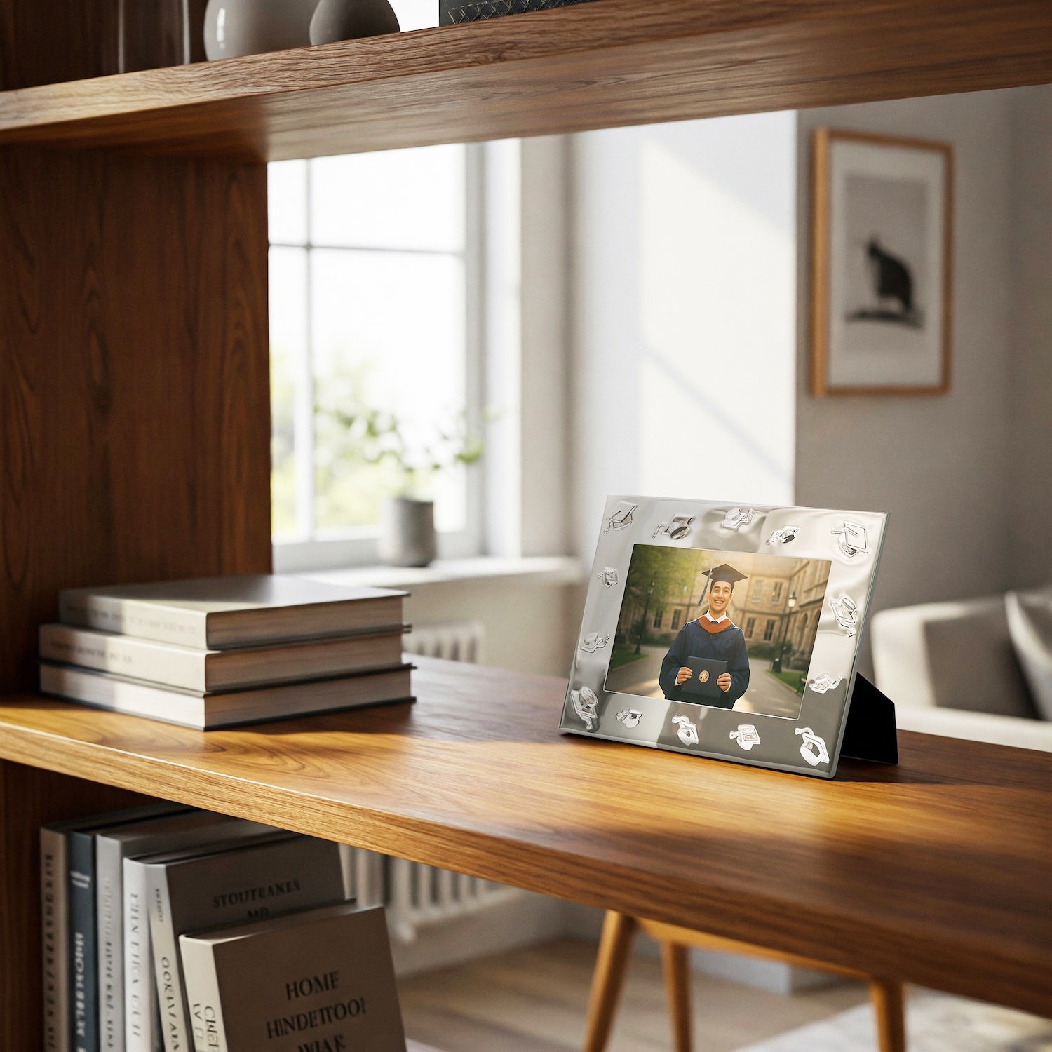 Graduation Metal 4x6 Picture Frame in Nickel Plated with 3D Hat Icons Image 5