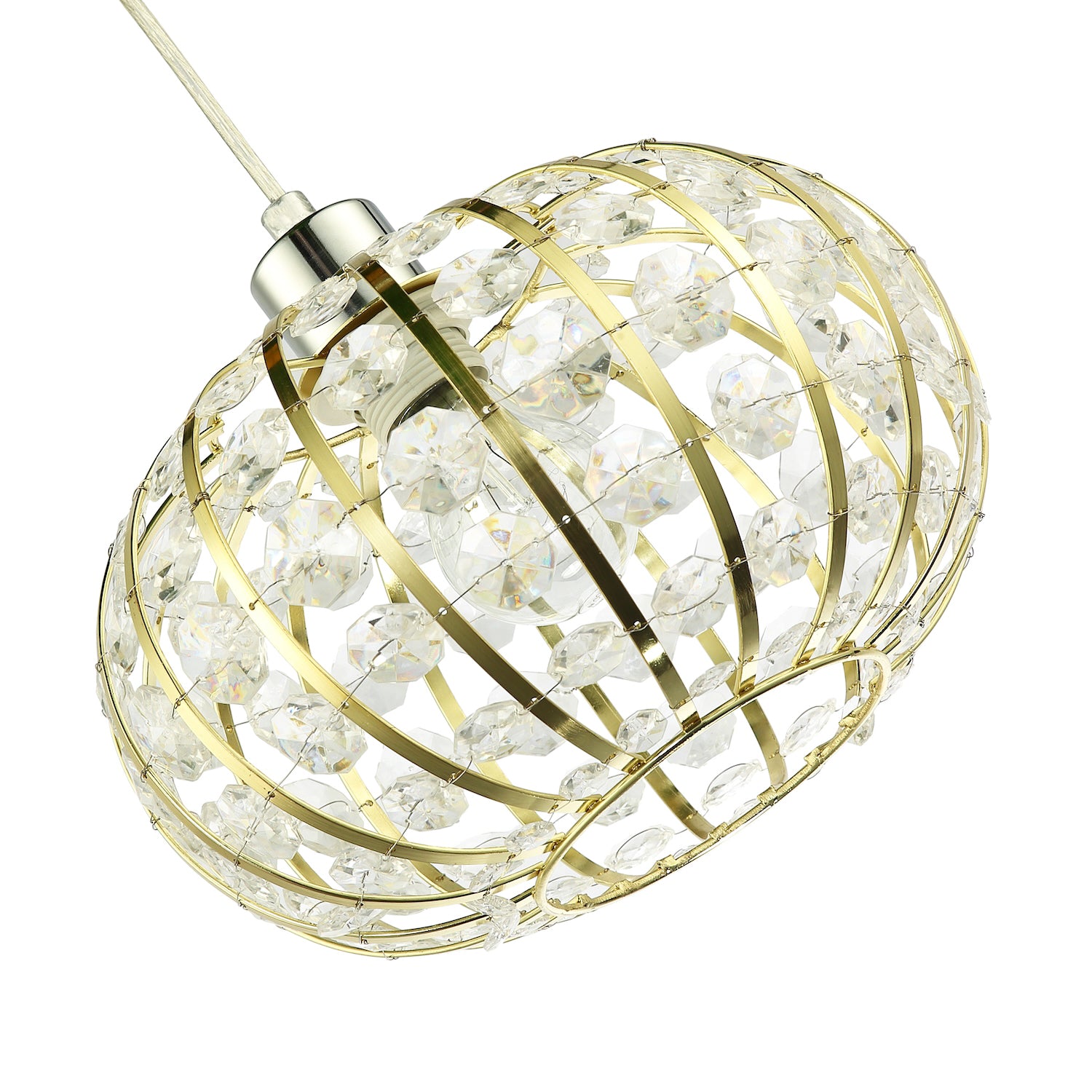 Modern Gold Plated Basket Cage Style Pendant Shade with Clear Acrylic Beads Image 5