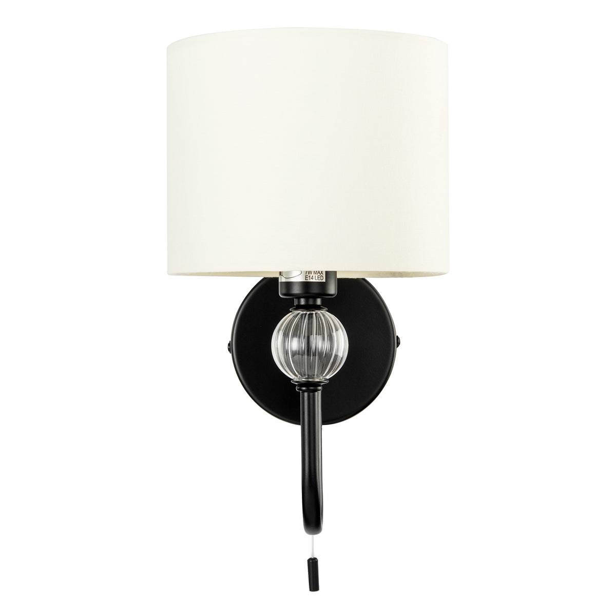 Sleek Bedside Wall Light in Matte Black with Pull Switch and Shade Image 5