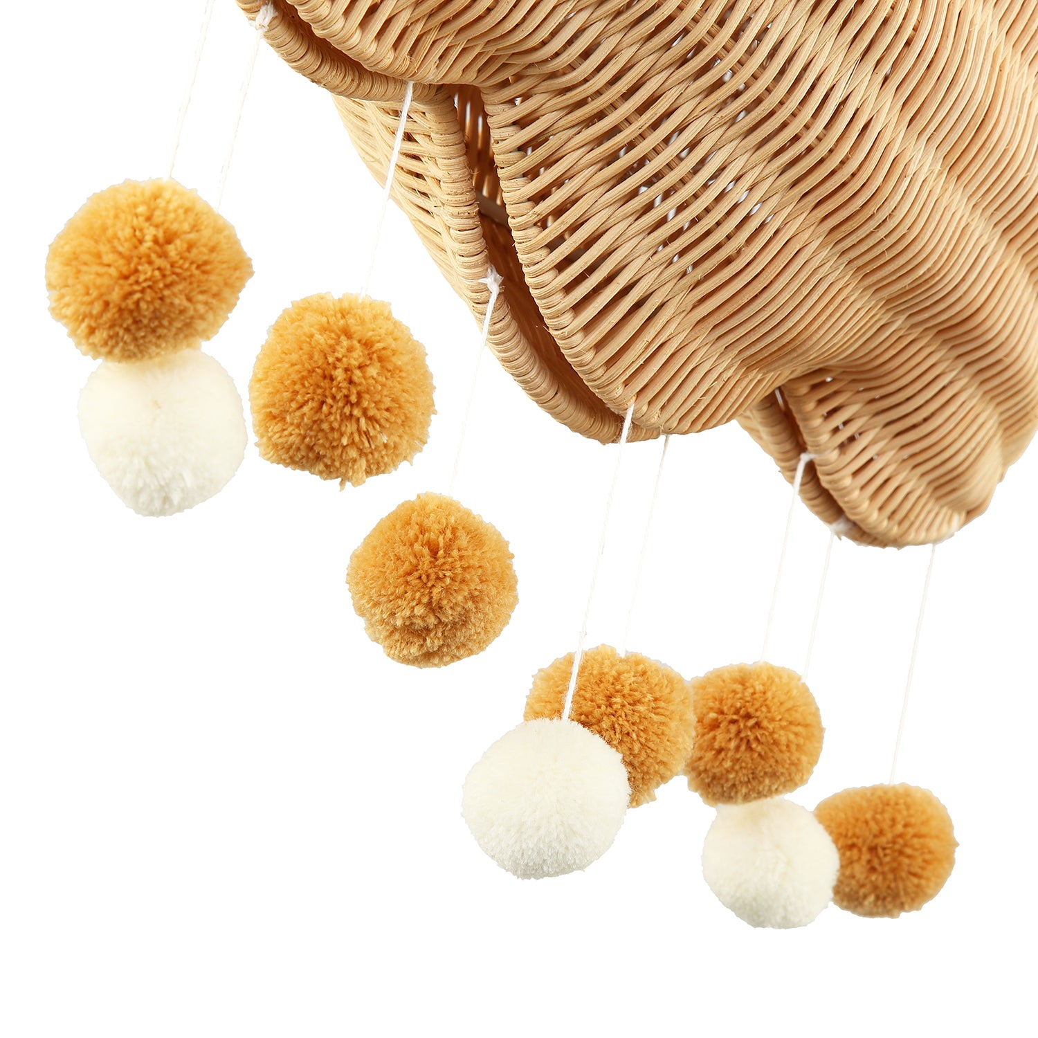 Cloud Shaped Childrens Rattan Pendant Light Shade with Pom Pom Balls Image 3