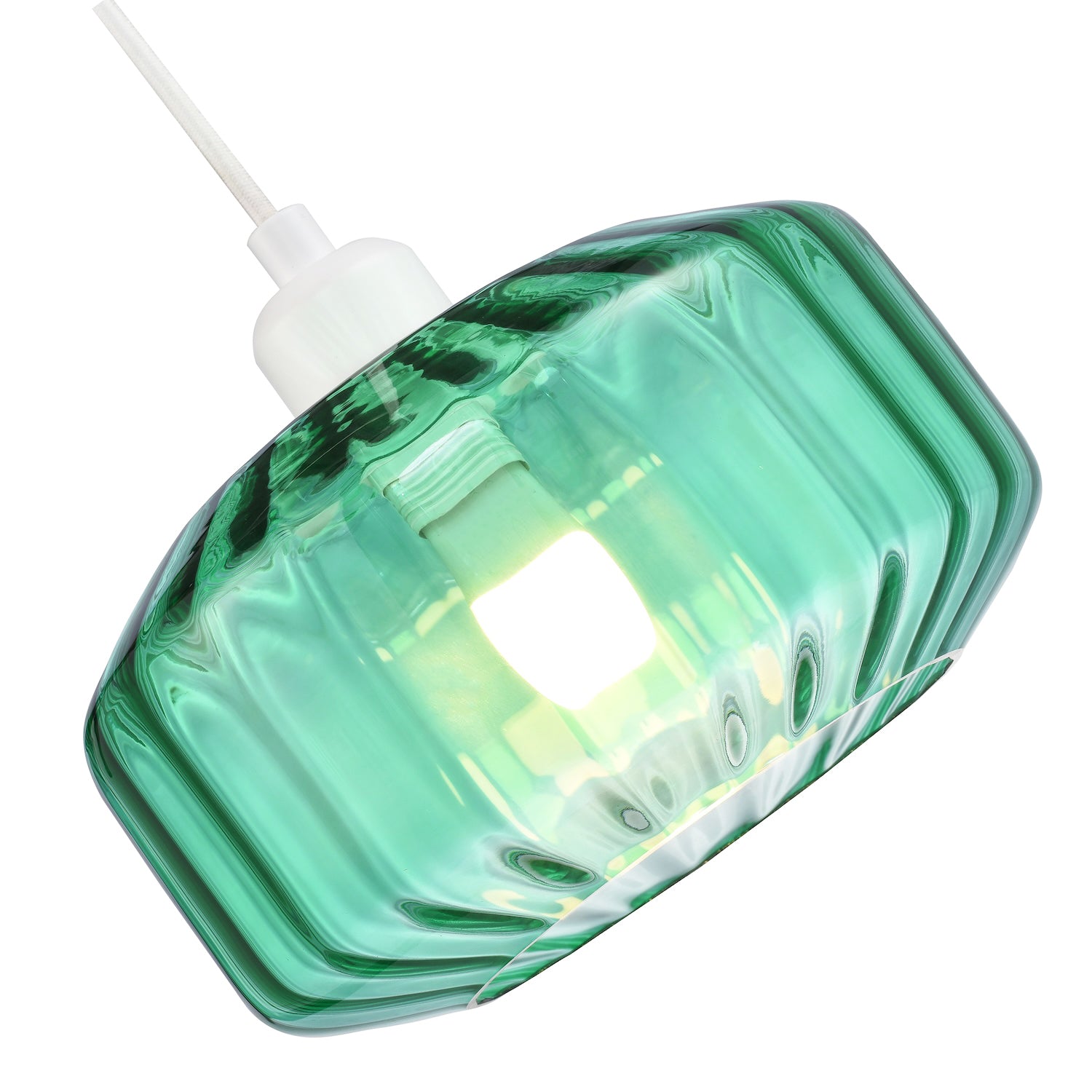 Modern Emerald Green Ribbed Glass Non Electric Pendant Shade with Flat Style Image 4