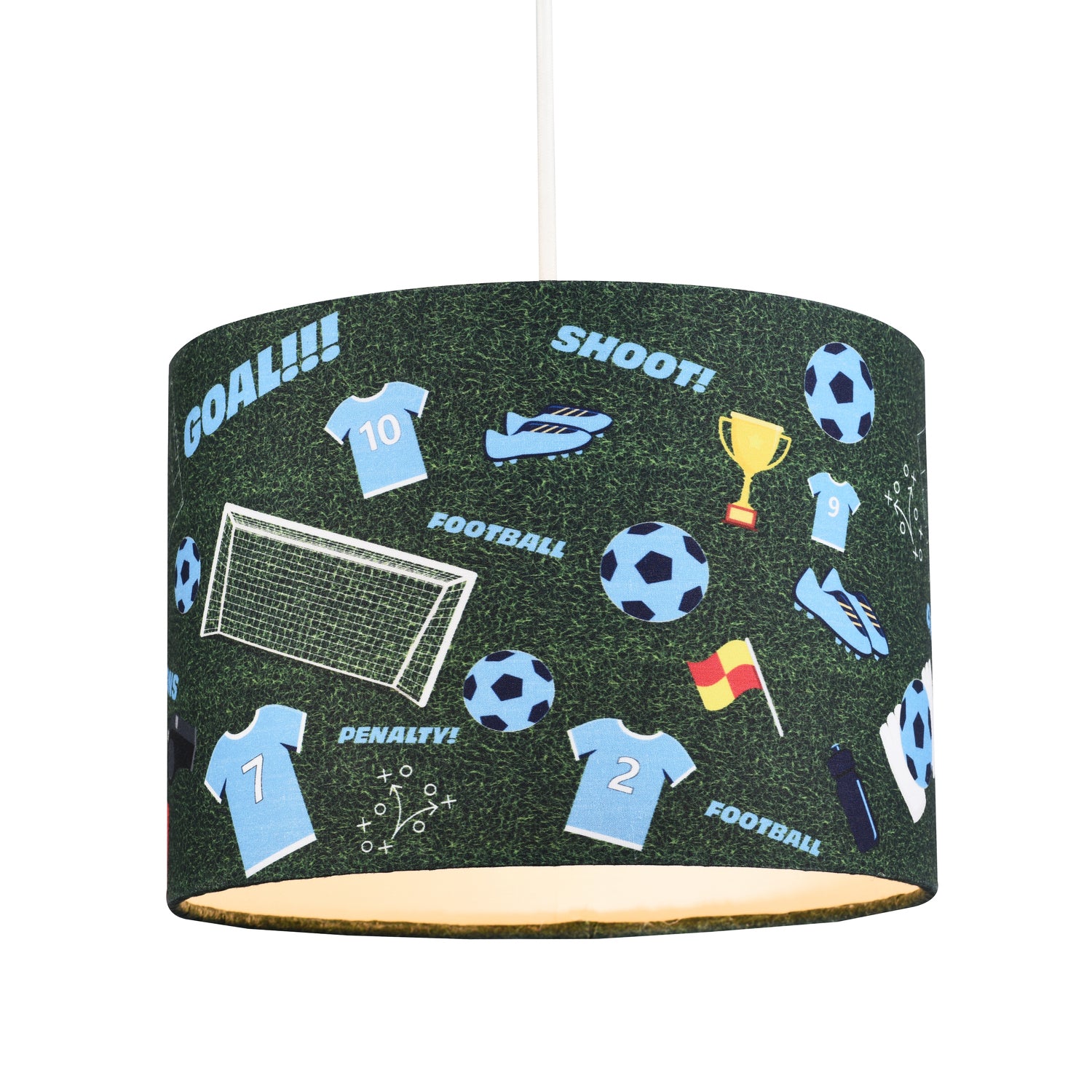 Sky Blue Themed Football Cotton Fabric Lamp Shade with Grass Background Image 4