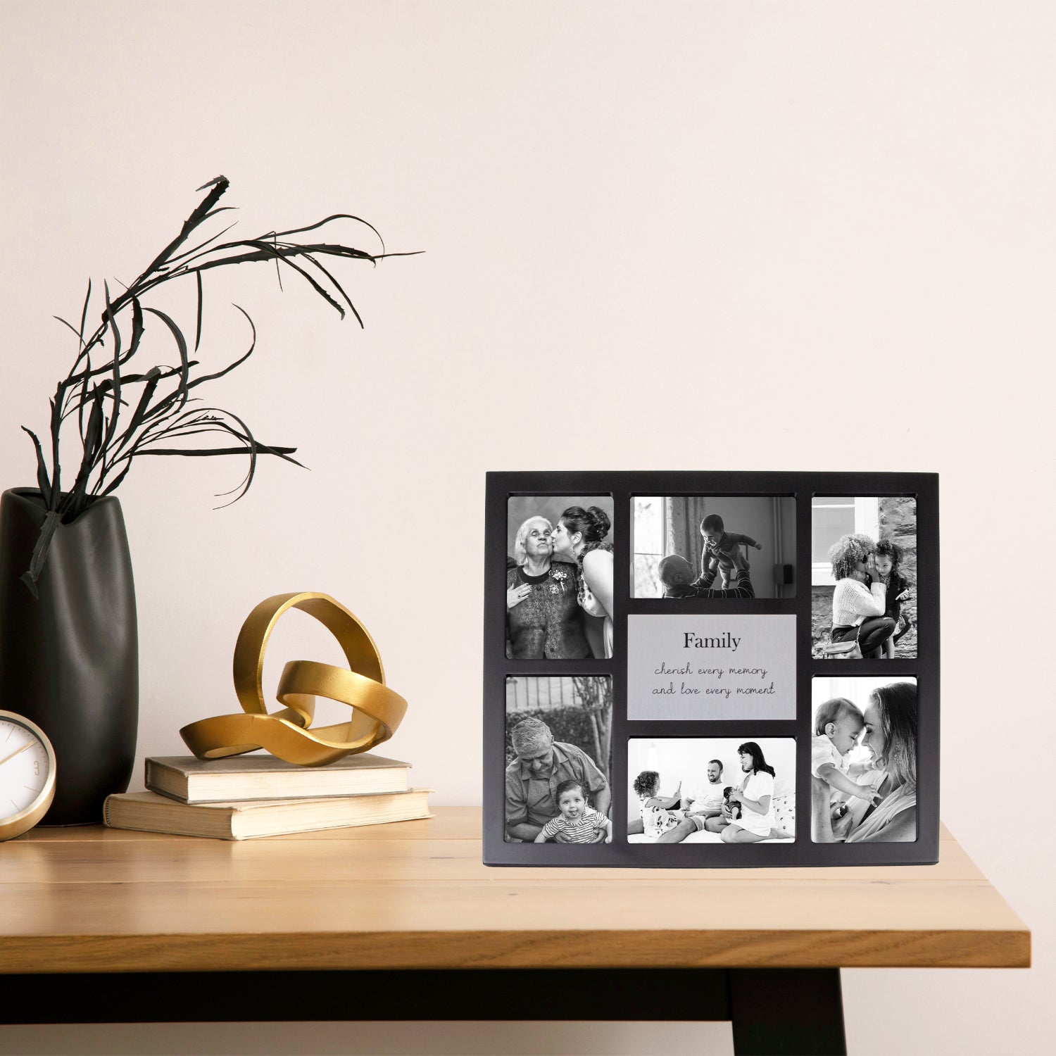 Modern Black Multi Collage Picture Frame with Family Wording and Cute Phrase