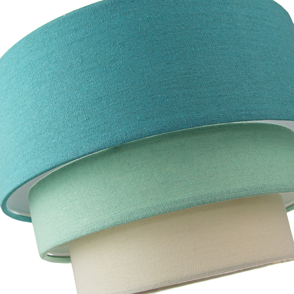 Contemporary Triple Tier Teal Duck Egg & Cream Linen Fabric Pendant Light Shade Image 3