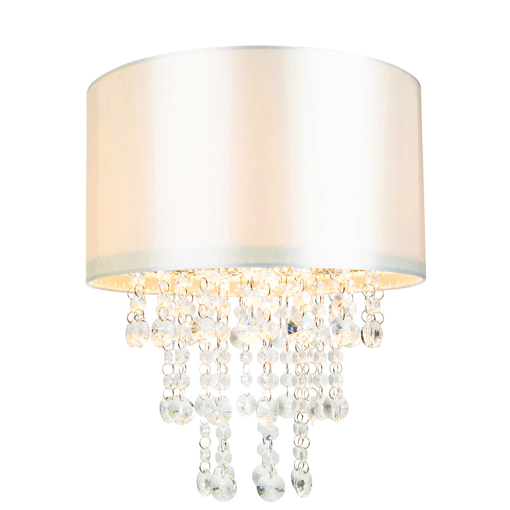 Modern Cream Satin Fabric Pendant Light Shade with Transparent Acrylic Droplets Image 1