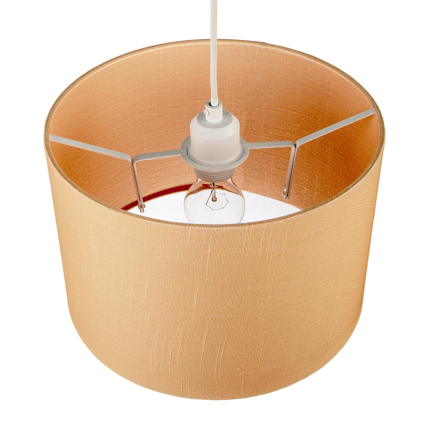 Designer Soft Apricot Cream Textured Linen Fabric Circular Lamp Shade Image 3