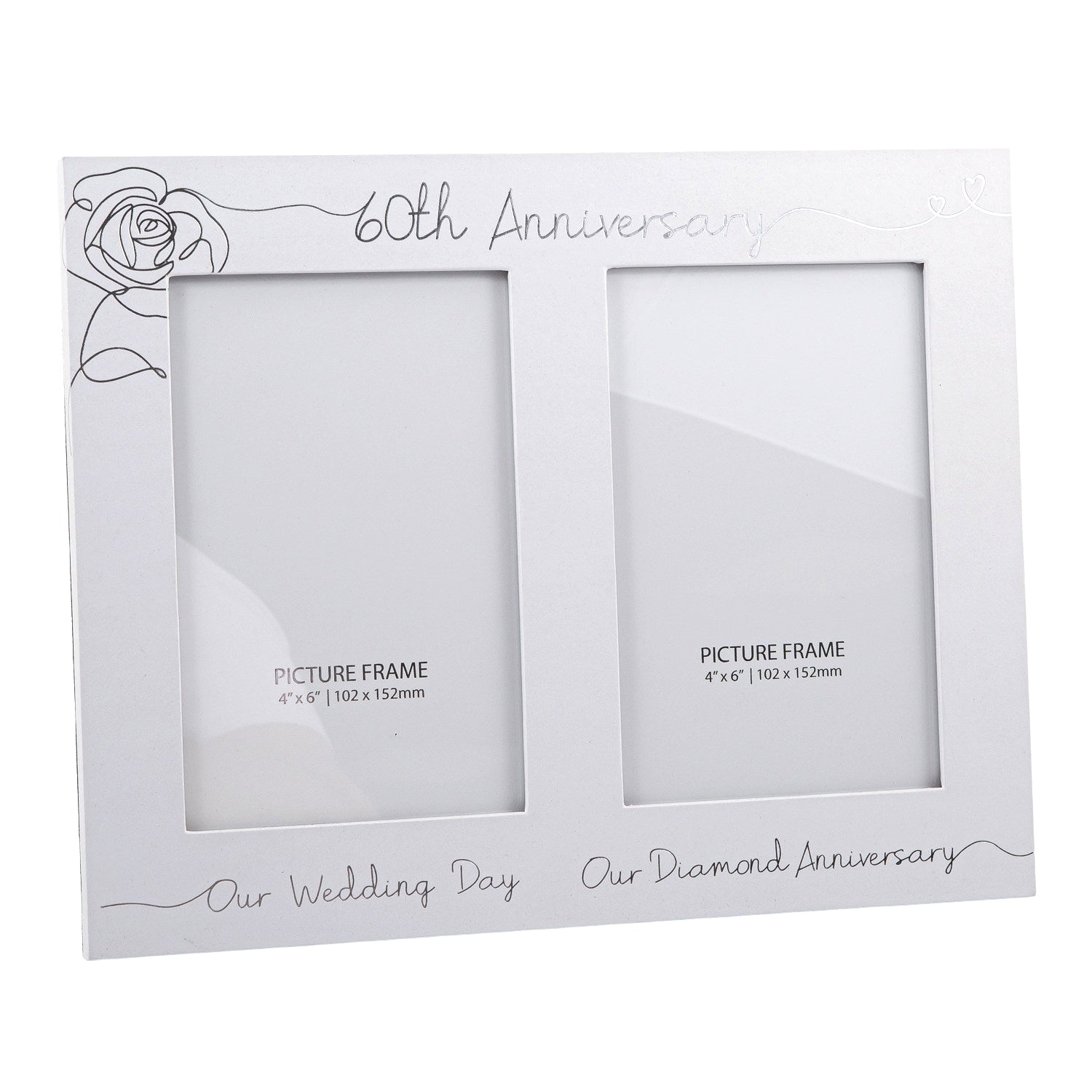 Beautiful Double Picture Frame for 60th Wedding Anniversary - Silver Foil Text Image 2