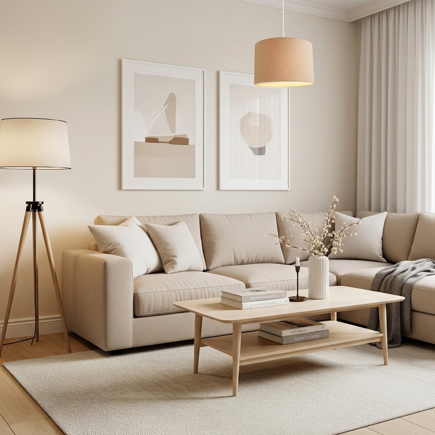 Light Taupe Oatmeal Linen Fabric Drum Lamp Shade with Cotton Lining Image 6