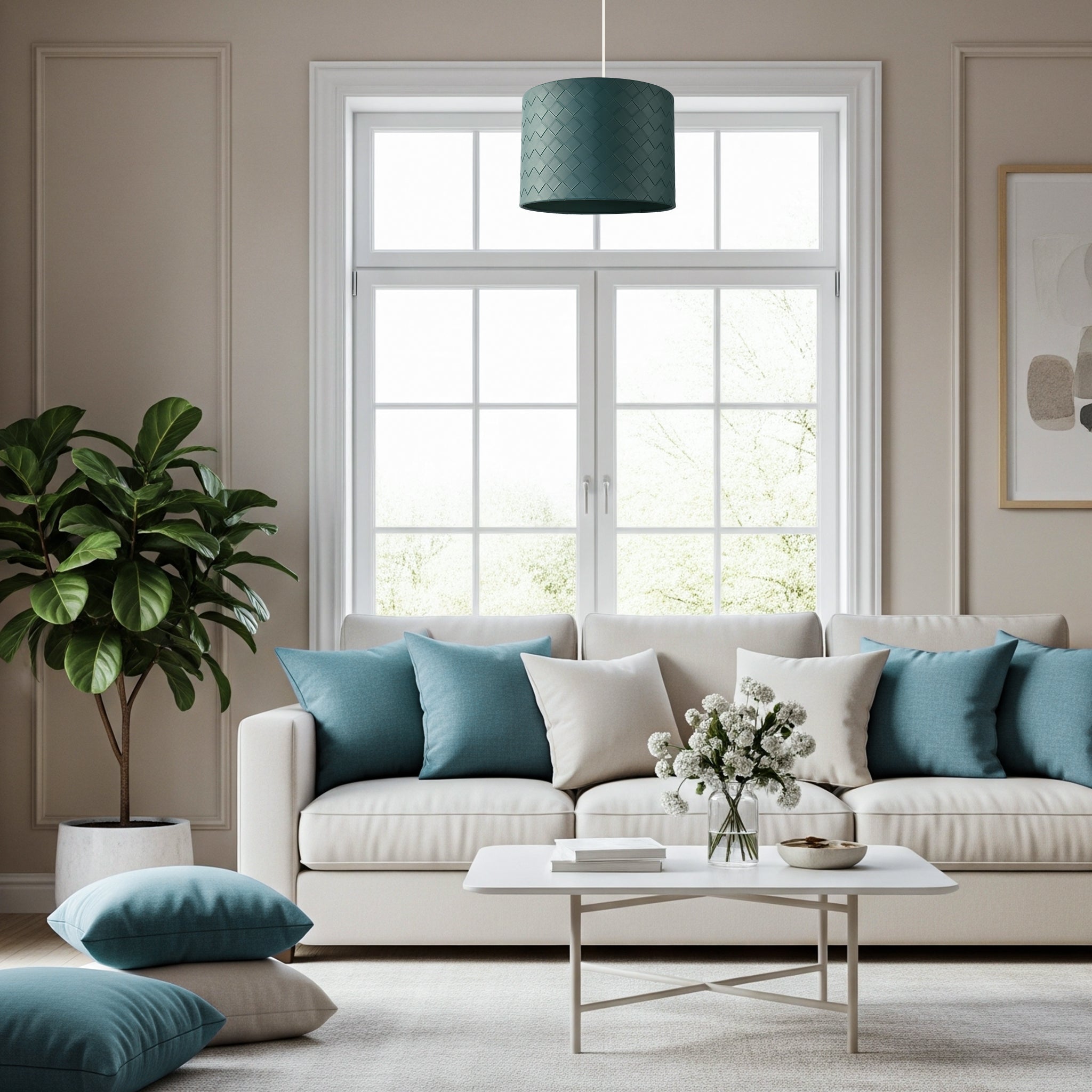 Forest Green Faux Leather Laced Drum Lamp Shade with Cotton Lining Image 6