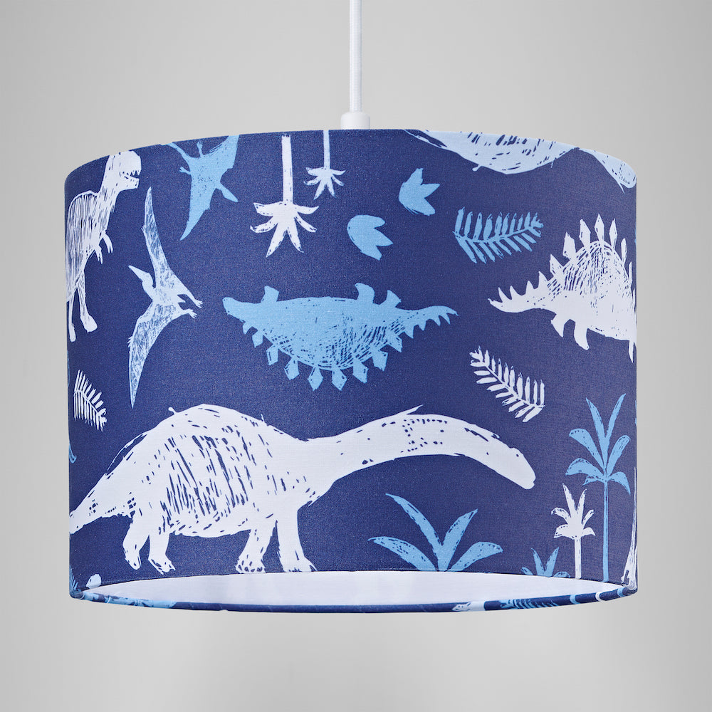 Modern and Fun Dinosaur Themed Navy Blue and White Cotton Children's Lamp Shade Image 6