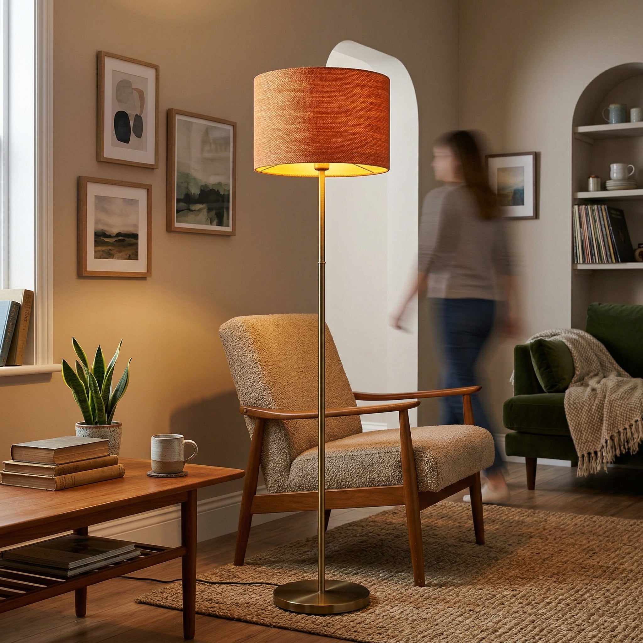 Designer Bobbled and Textured Linen Lamp Shade in Rustic Orange Image 6