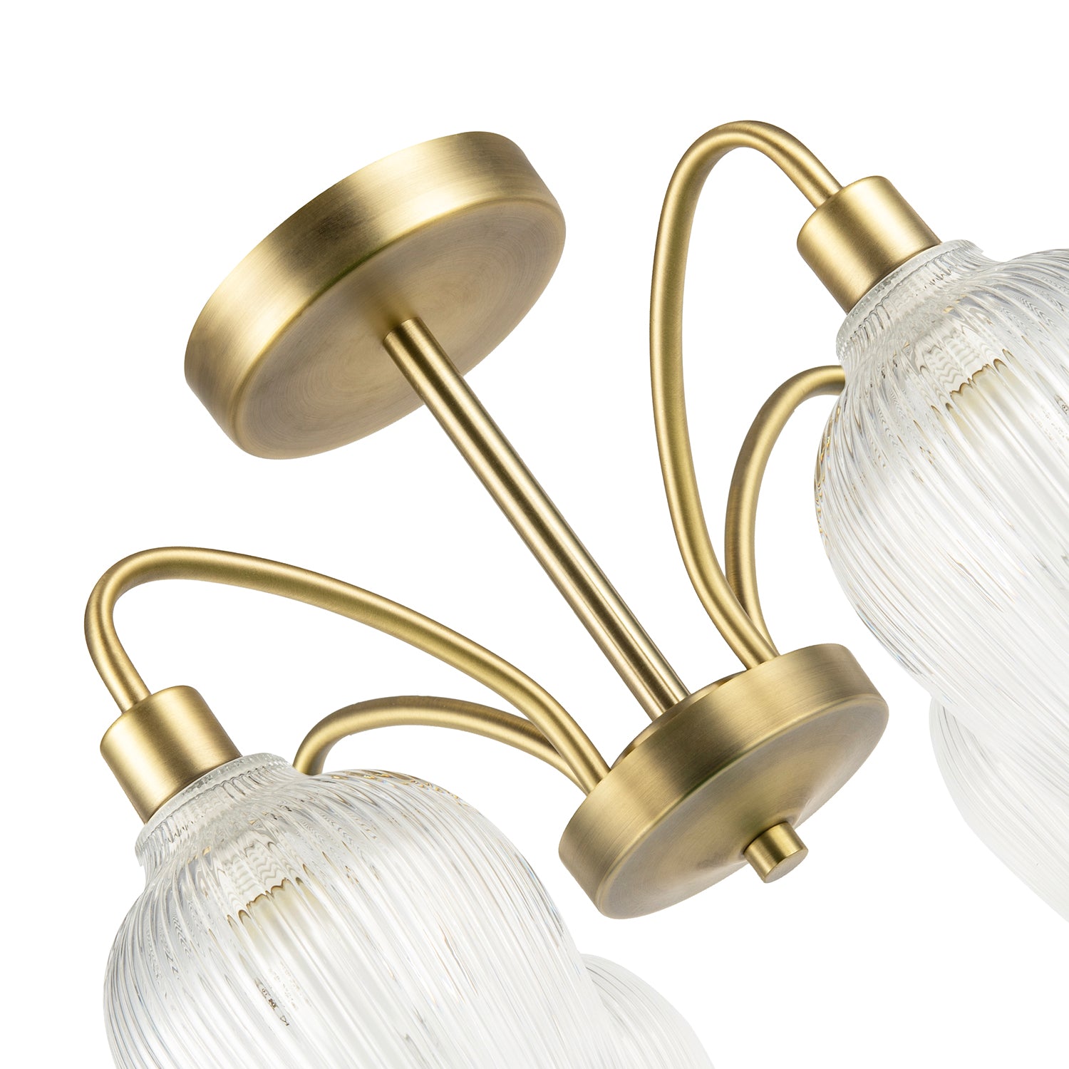Classy Antique Brass Ceiling Light with Clear Ribbed Glass Shades Image 3