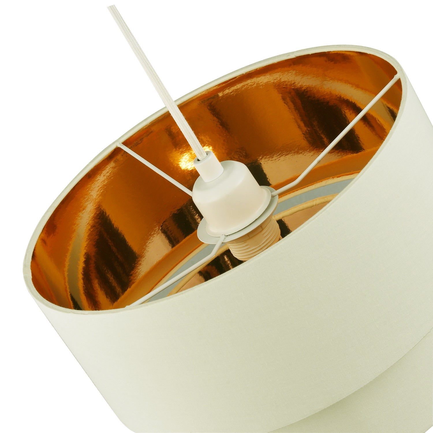 Modern Soft Cream Cotton Double Tier Ceiling Shade with Shiny Copper Inner Image 4