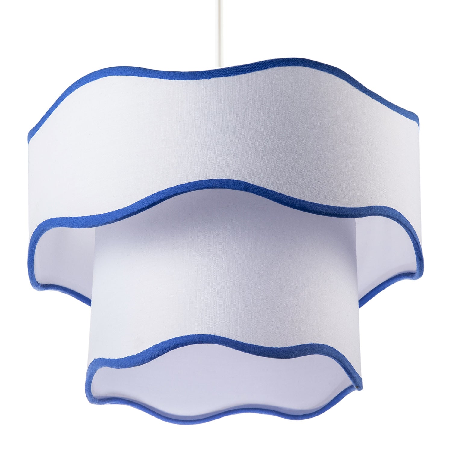 Tiered Design Double Layer White Cotton Pendant Shade with Blue Trim Image 4