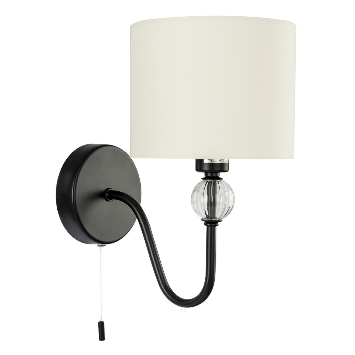 Sleek Bedside Wall Light in Matte Black with Pull Switch and Shade Image 1