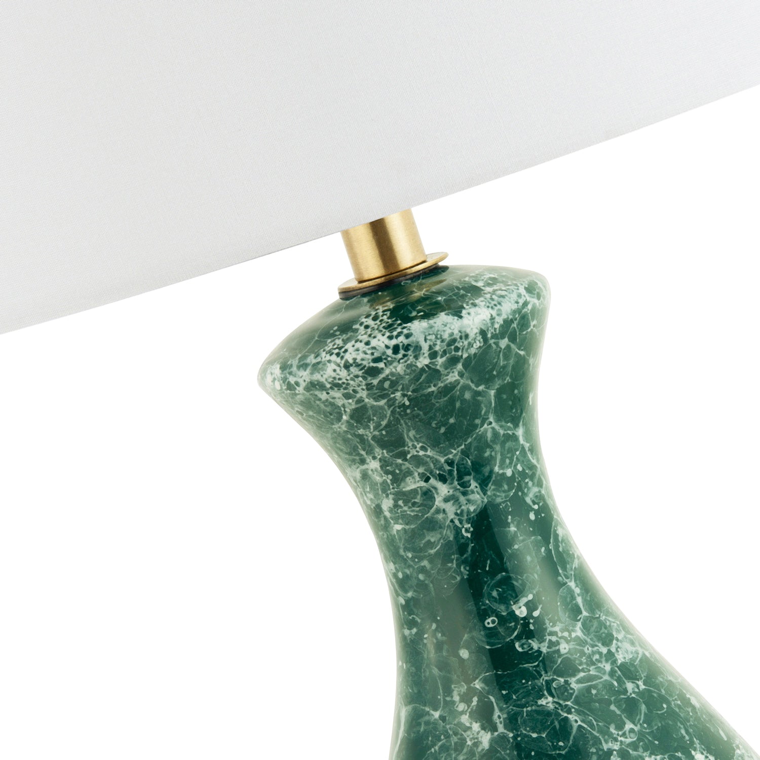 Dark Emerald Green Ceramic Table Lamp Base with White Snowflake and Marble Decor Image 2