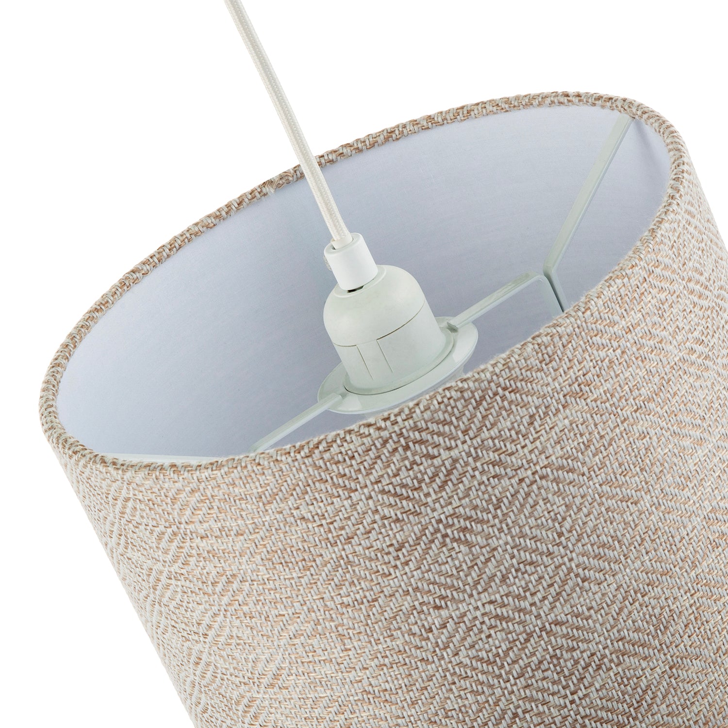 Unique Aztec Designed Drum Lamp Shade in Dark Taupe and White Linen Image 5