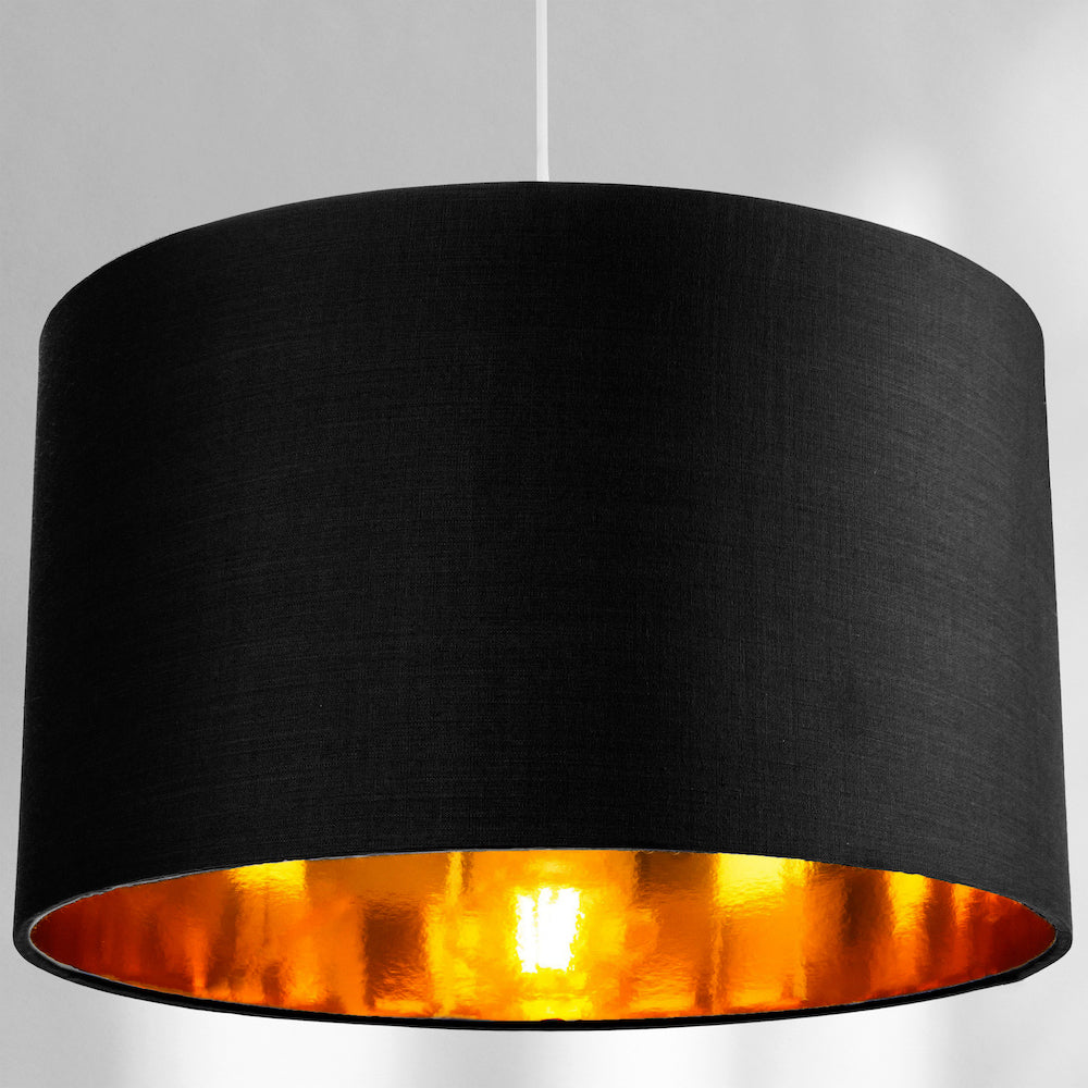 Contemporary Black Cotton 14" Table/Pendant Lamp Shade with Shiny Golden Inner Image 7