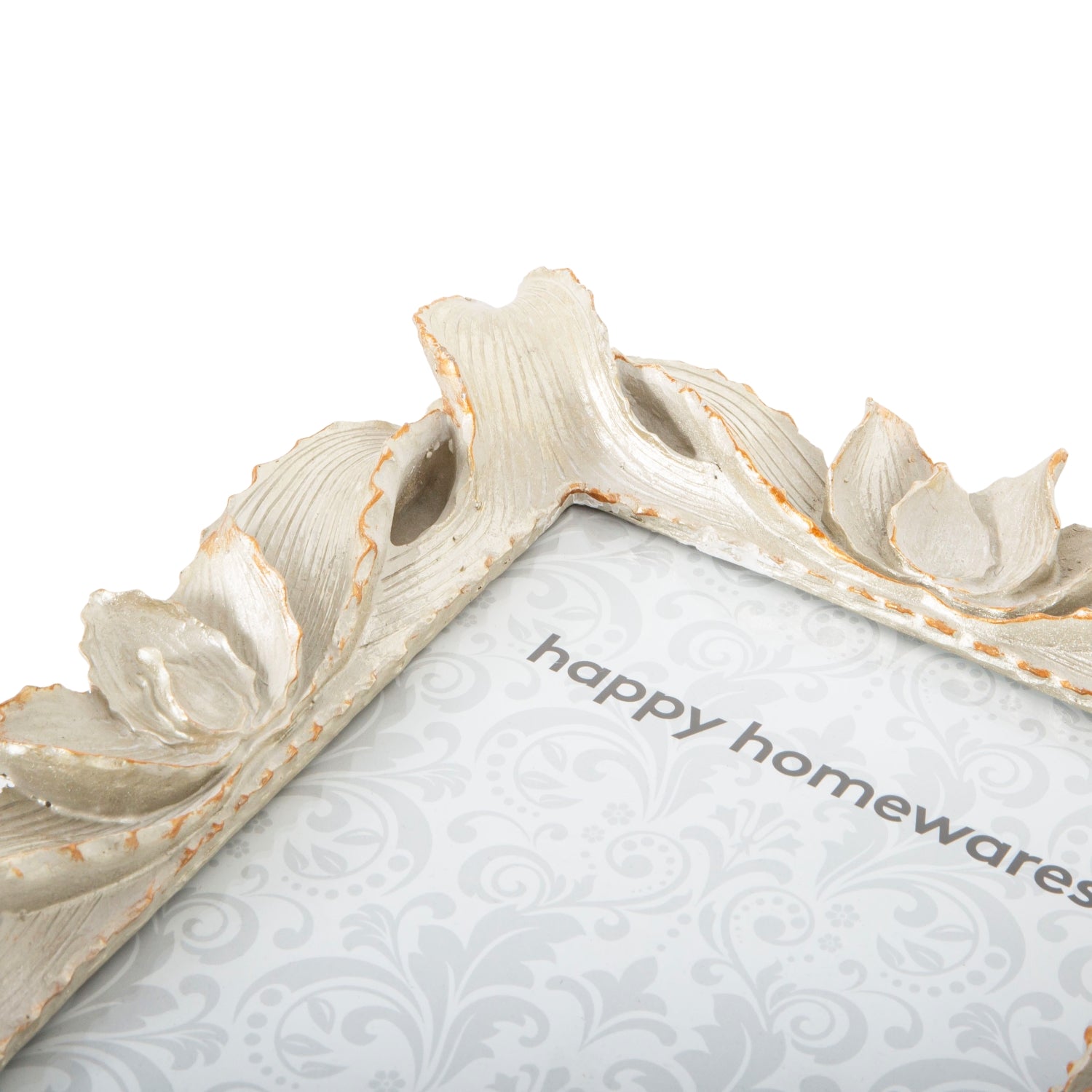 Modern 5x7 Resin Photo Frame with Petals and Leaves in Cream with Gold Trim Image 4