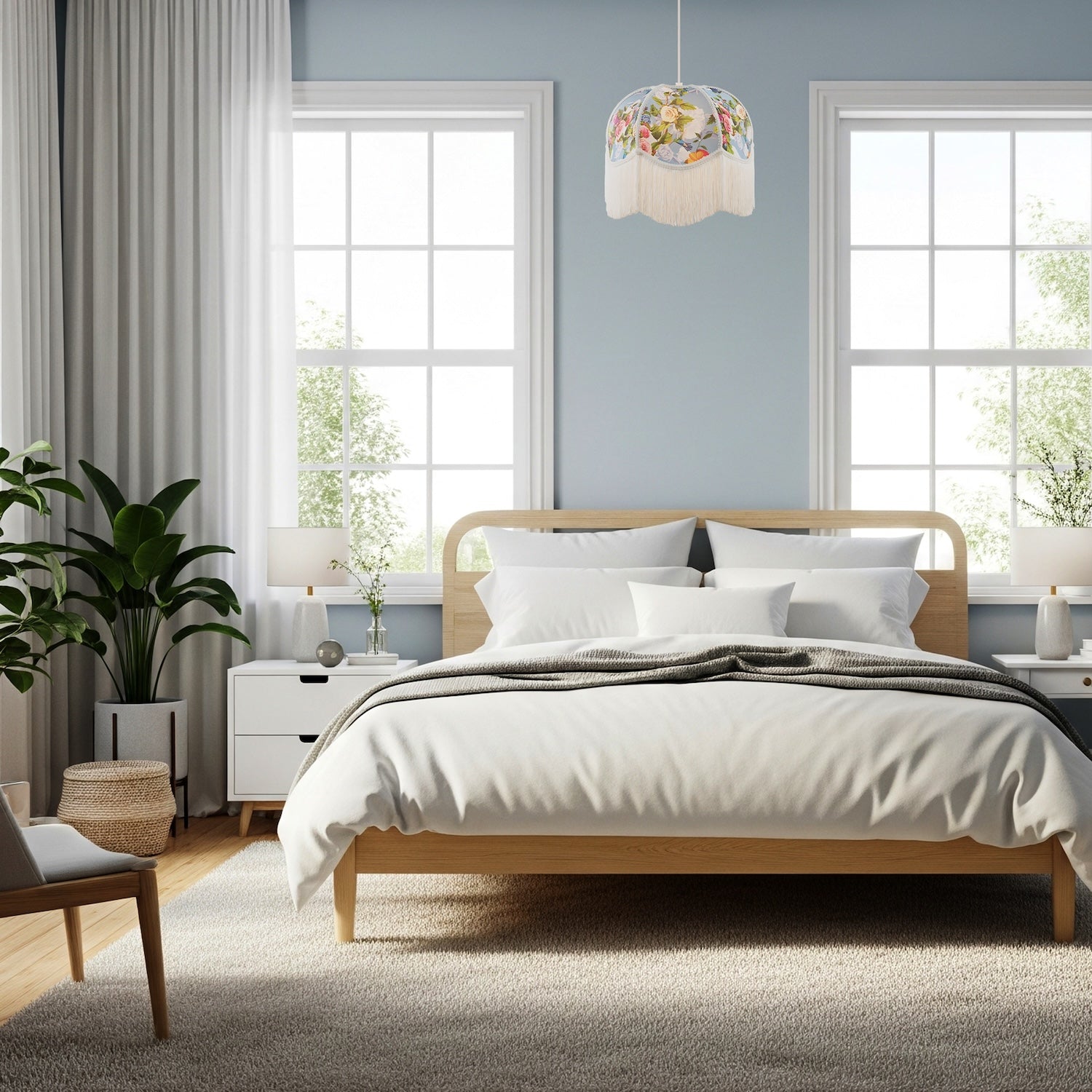 Victorian Empire Lamp Shade in Sky Blue with Colourful Floral Decor Image 6