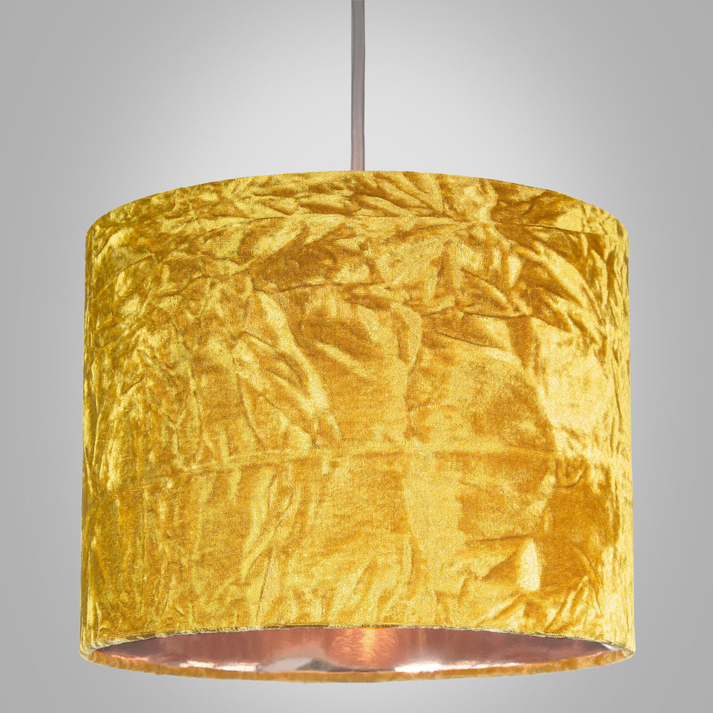 Modern Shiny Ochre Crushed Velvet 10" Table/Pendant Shade with Copper Inner Image 3