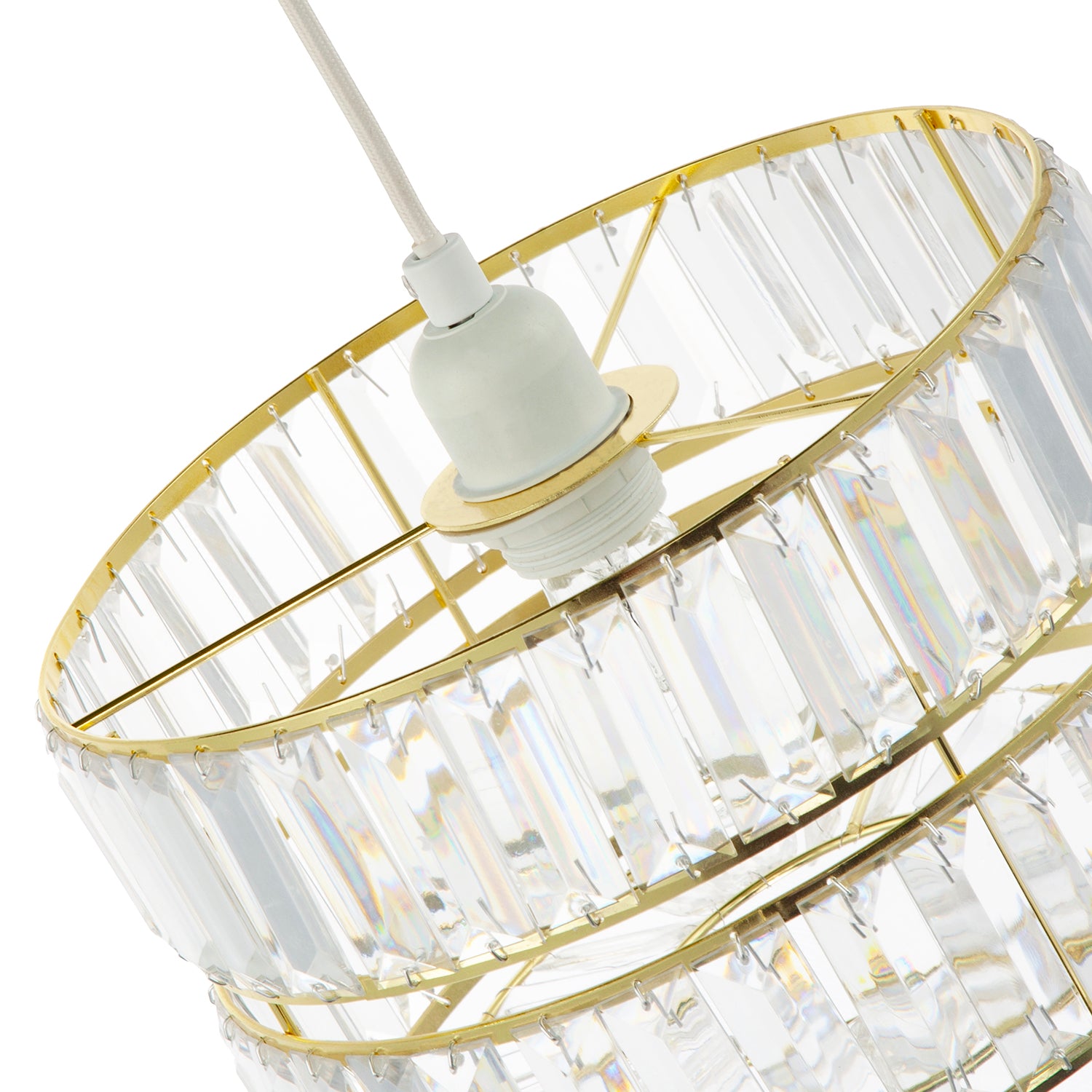 Chic Double Tier Gold Pendant Light Shade with Rows of Acrylic Prisms Image 5