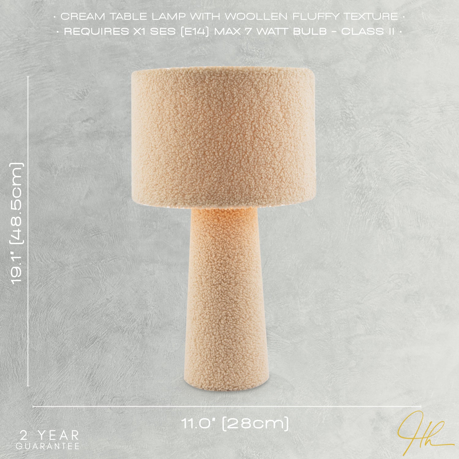 Designer Table Lamp with Cream Wool Base and Shade with Inner Lining Image 6