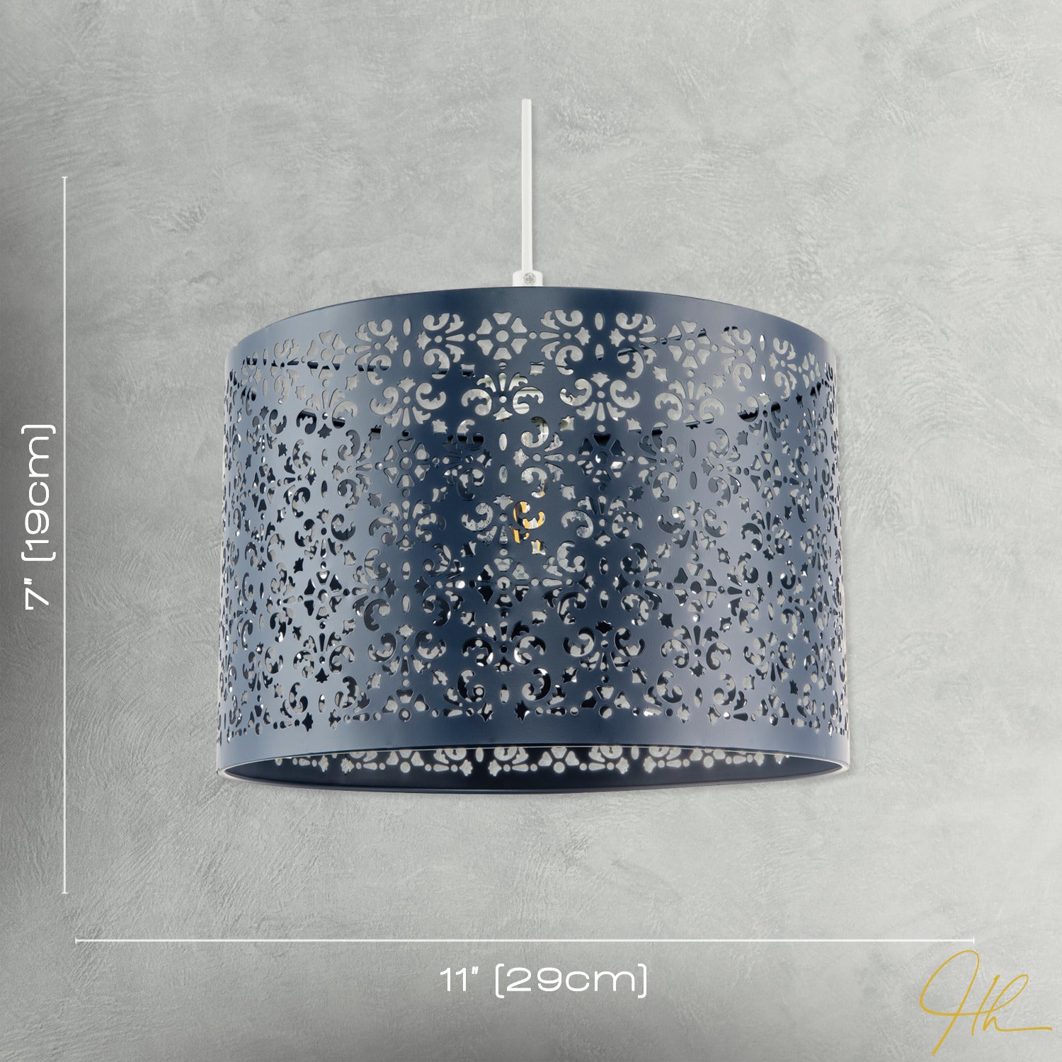 Midnight Blue Moroccan Metal Pendant Lamp Shade with Floral Decoration Image 7