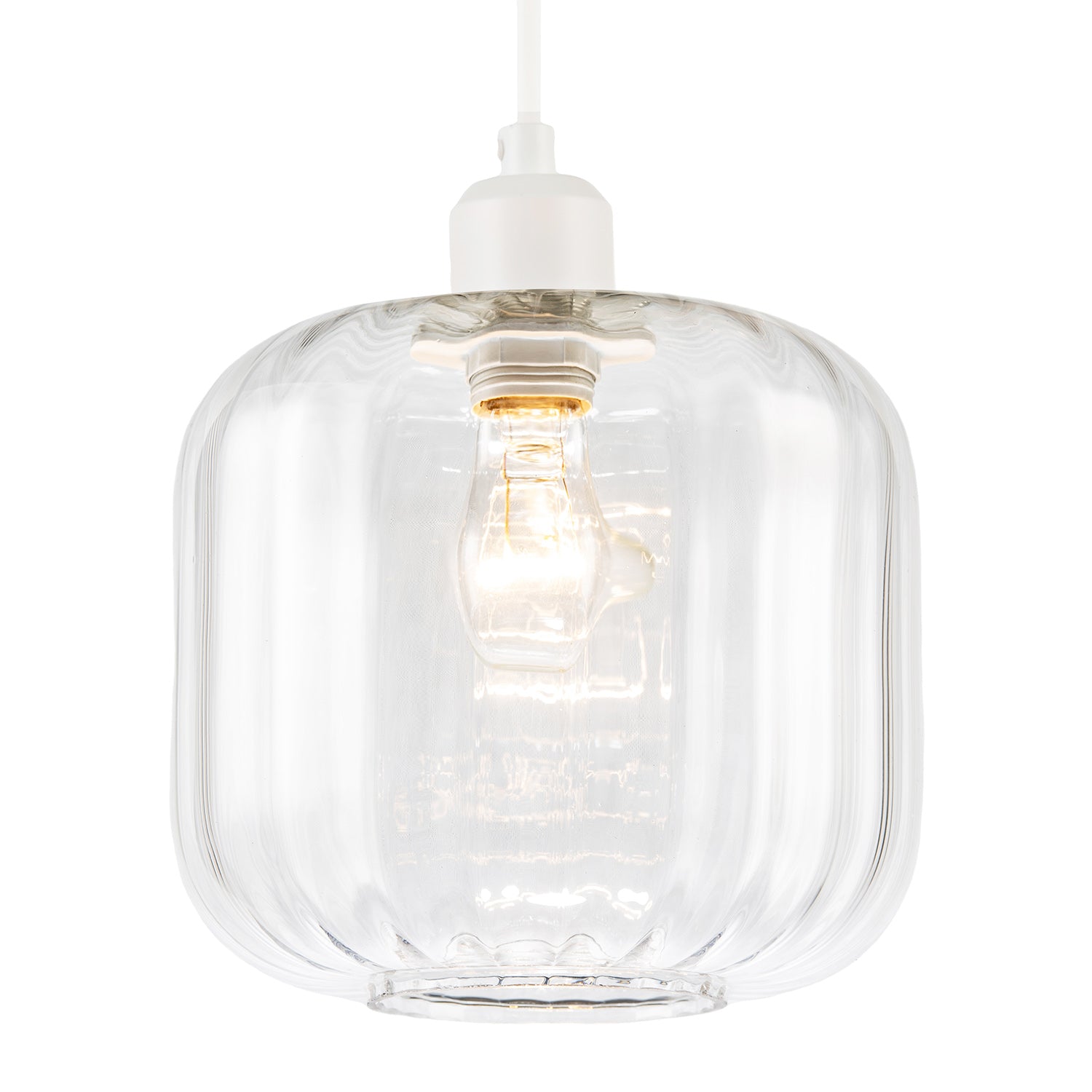 Contemporary Transparent Glass Wide Ribbed Square Pendant Light Shade Image 2