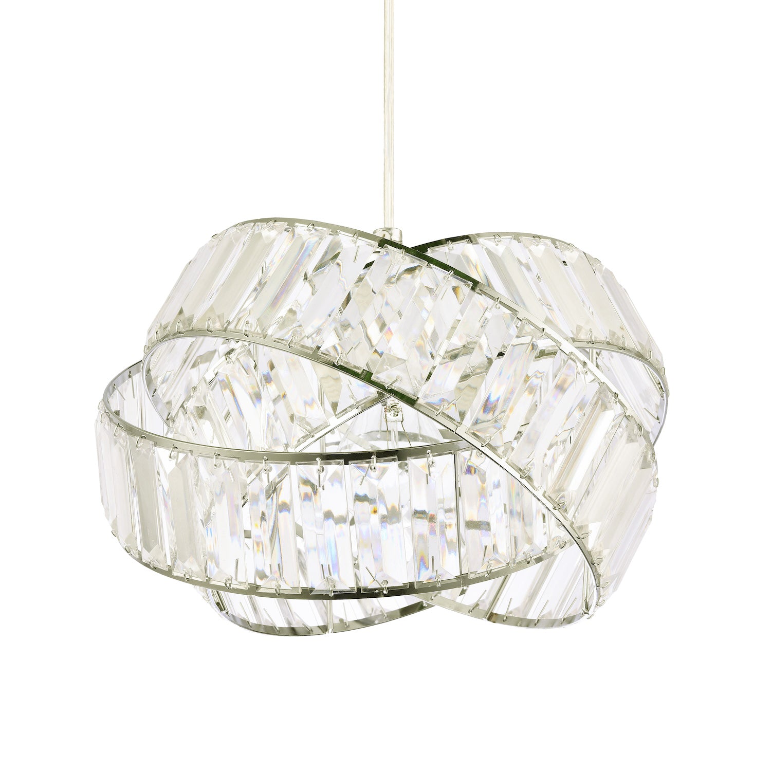 Modern Three Ring Chrome Pendant Lighting Shade with Transparent Acrylic Prisms Image 2