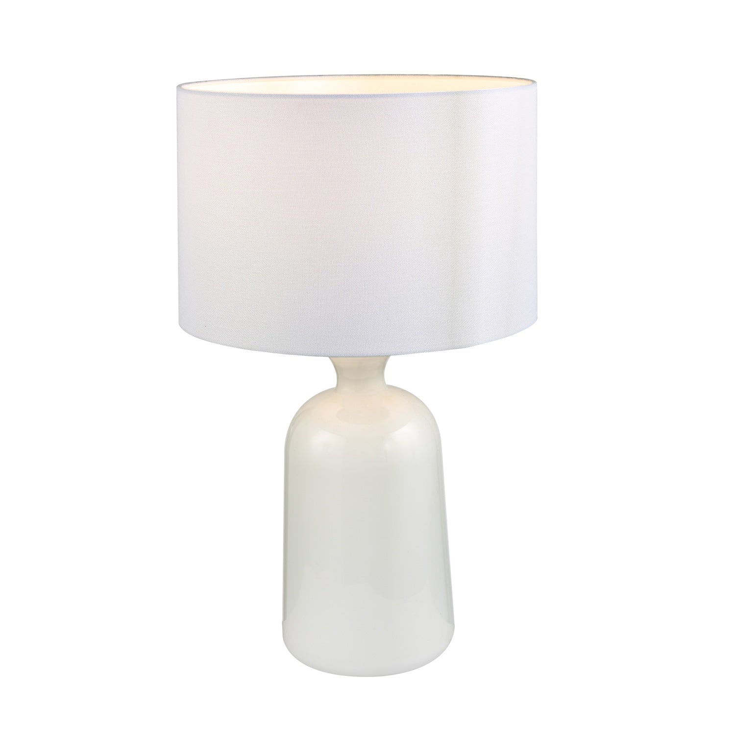 Classic Opal White Glass Table Lamp with White Linen Fabric Drum Lampshade Image 4