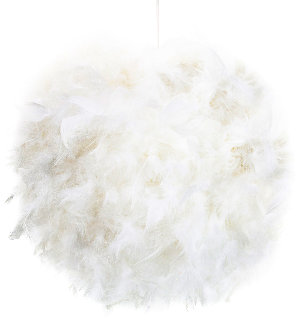 Contemporary and Unique Large White Real Feather Decorated Pendant Light Shade Image 1