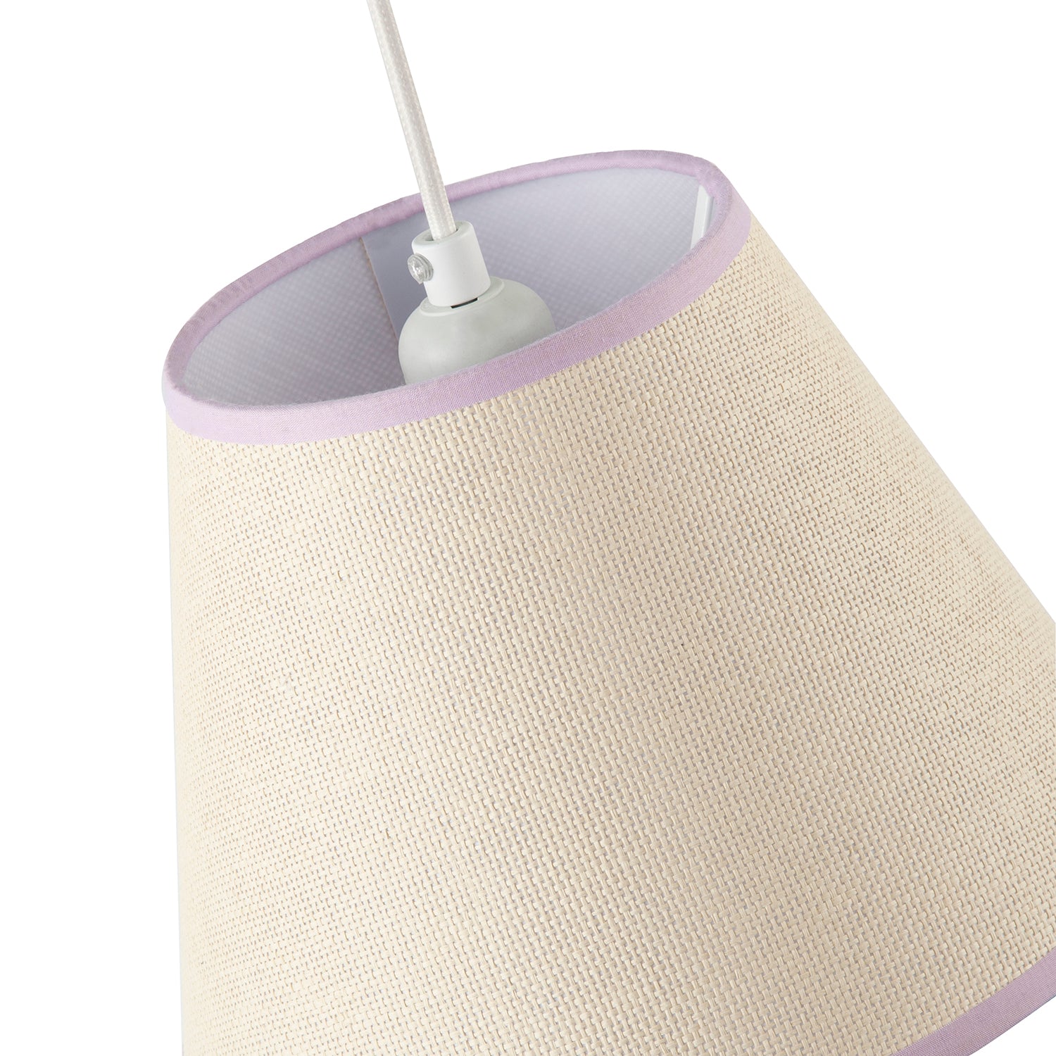 Traditional Rattan Tweed Lamp Shade with Lilac Cotton Fabric Trims Image 3