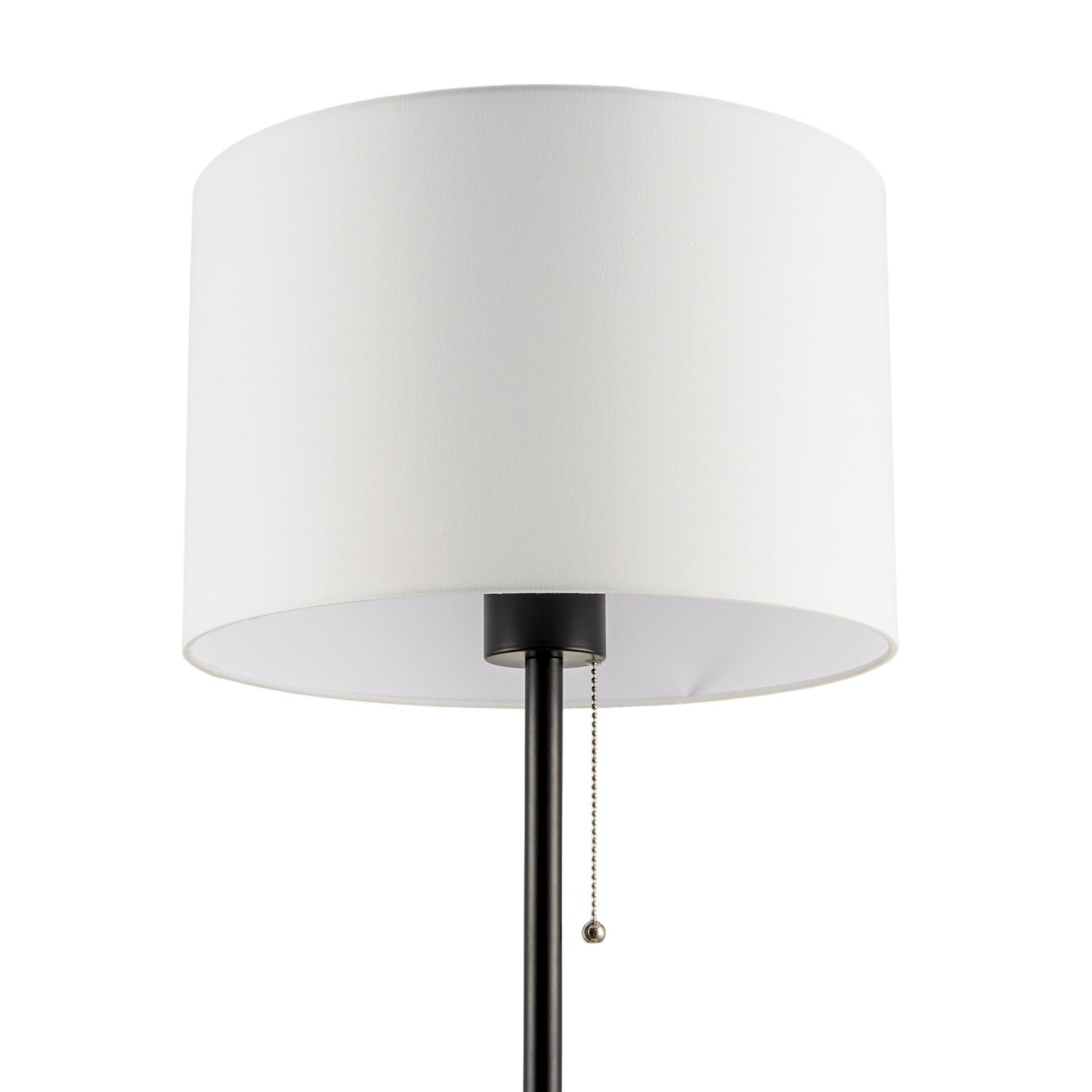Classic Matte Black Floor Lamp with Metal Pull Switch and Cotton Shade Image 8