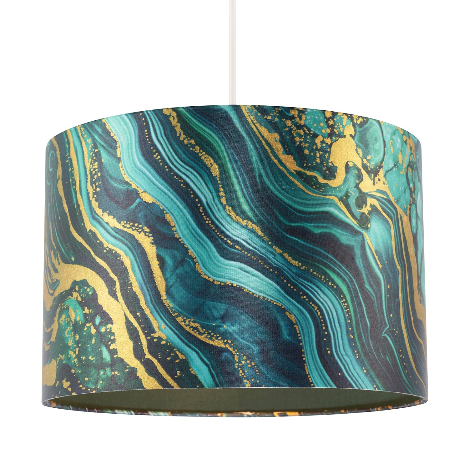 Modern Green and Gold Satin Fabric Lamp Shade with Wavy Marble Design Image 2