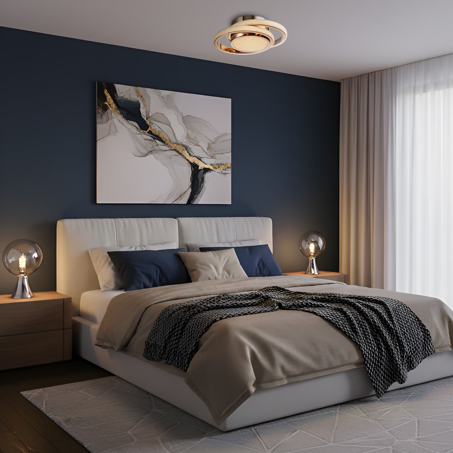 Modern LED Ceiling Light with Gold Rings and Central Downlighter Image 5