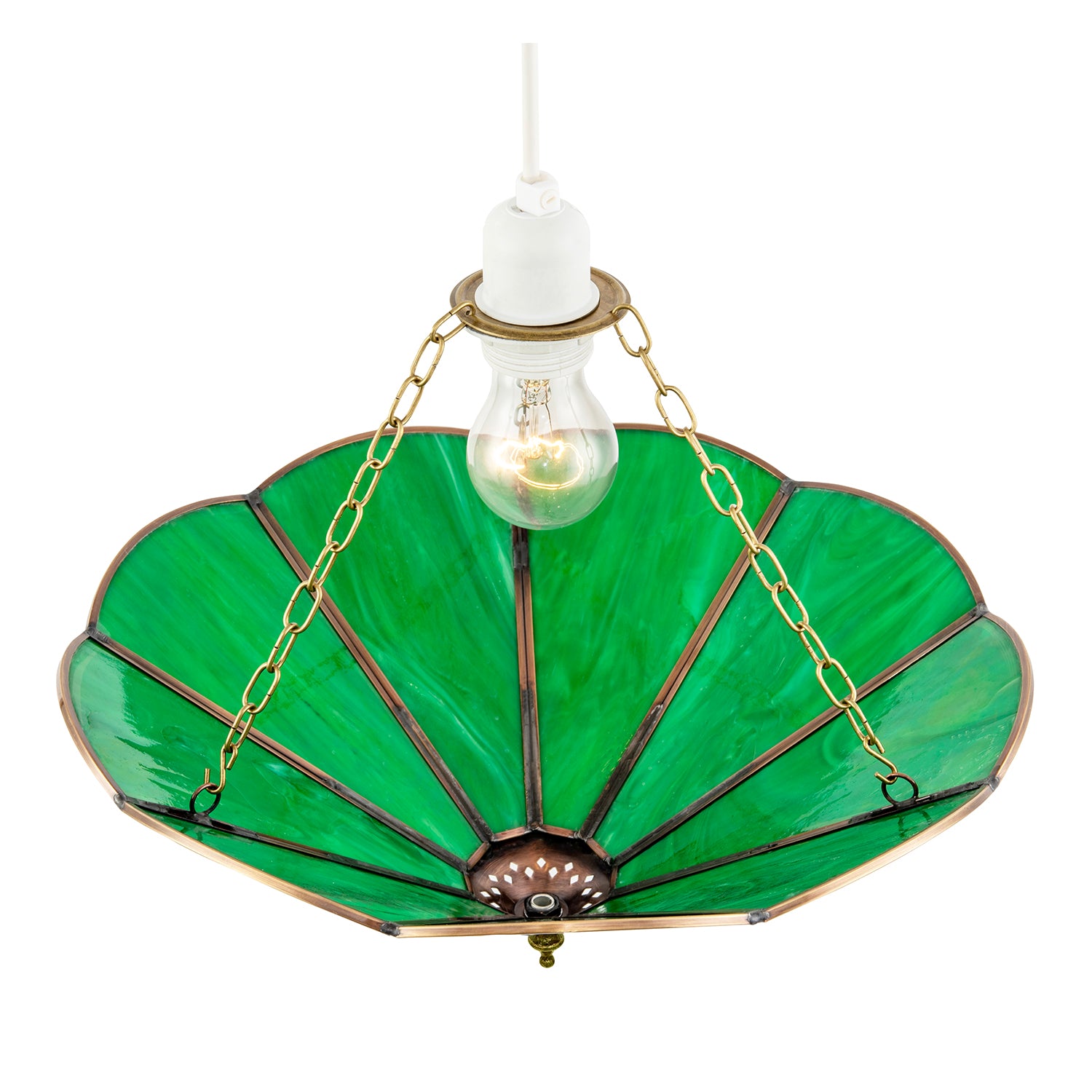 Green Toned Chic Tiffany Glass Easy Fit Pendant Shade with Chains Image 3