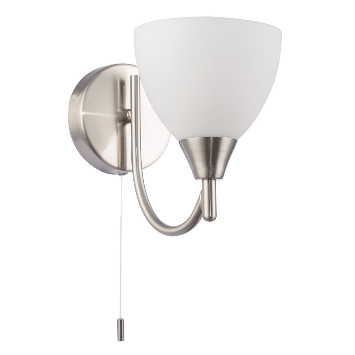 Contemporary Pull Switched Wall Light in Satin Nickel with Glass Shade Image 1