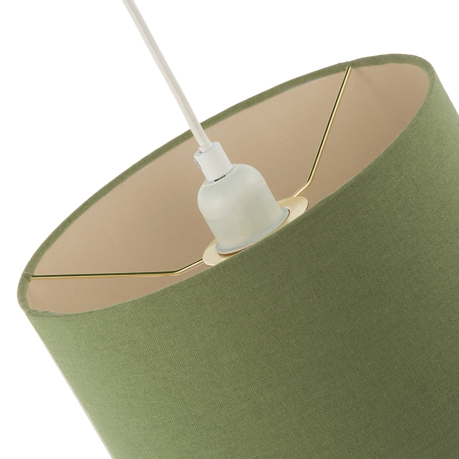 Olive Green Linen Fabric Pendant Shade with Brushed Gold Metal Ring Image 4