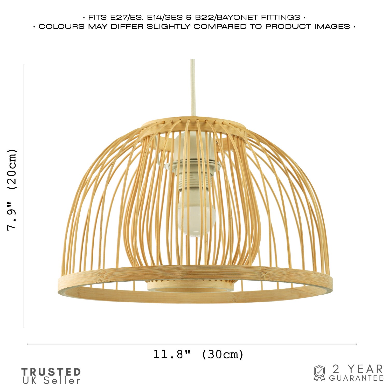 Classic Birdcage Rattan and Bamboo Pendant Light Shade with Inner and Outer Image 7