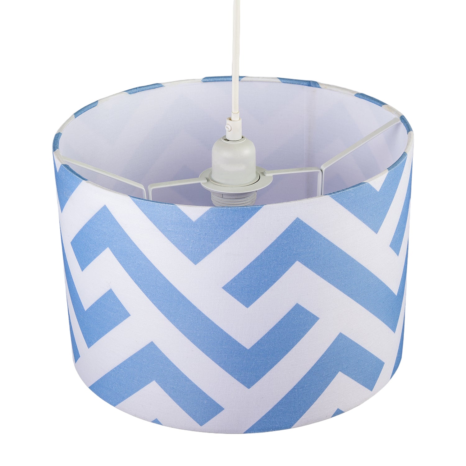 Contemporary Sky Blue Fabric Lamp Shade with Geometric Chevron Pattern Image 3