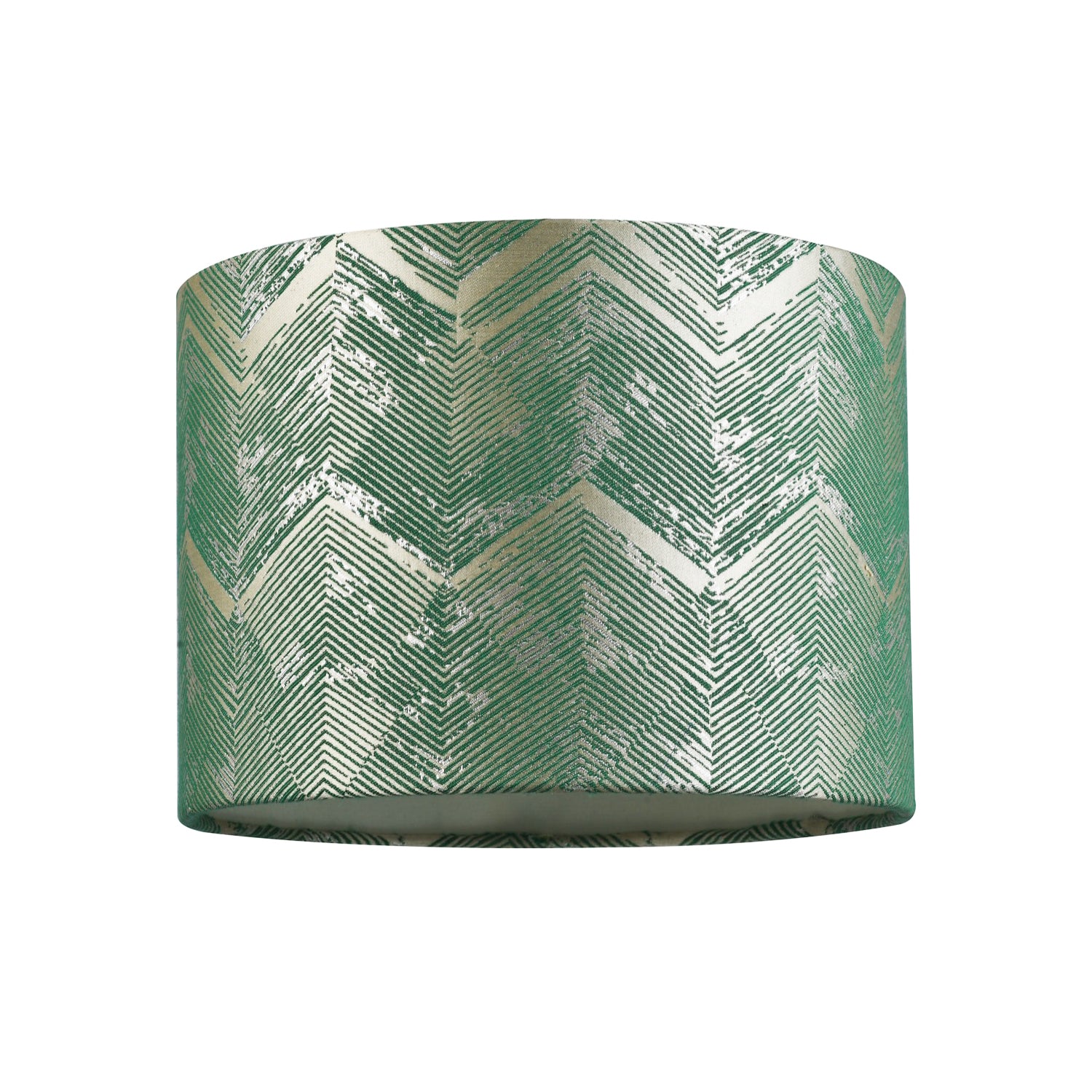 Contemporary Emerald Green Drum Lamp Shade with Gold and Silver Metallic Decor Image 1