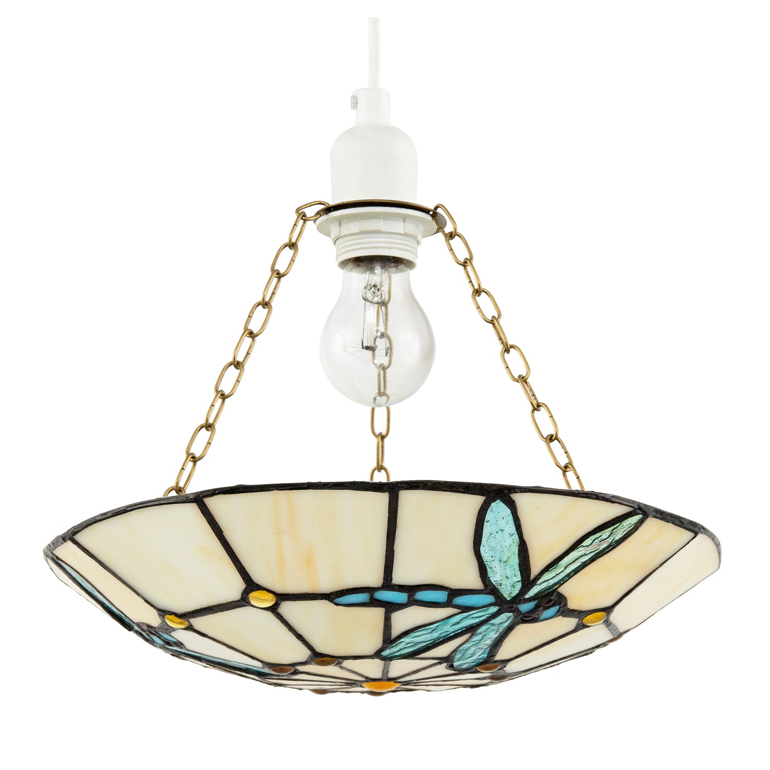 Aqua Sky Blue and Emerald Green Dragonfly Tiffany Glass Pendant Shade Image 1